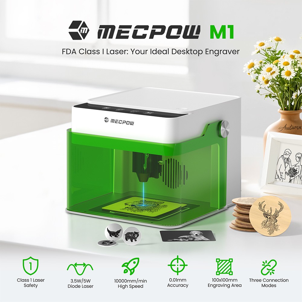 Mecpow M1 5W Diode Laser Engraver,10000mm/min,3.93″x3.93″Enclosed Cutter Machine