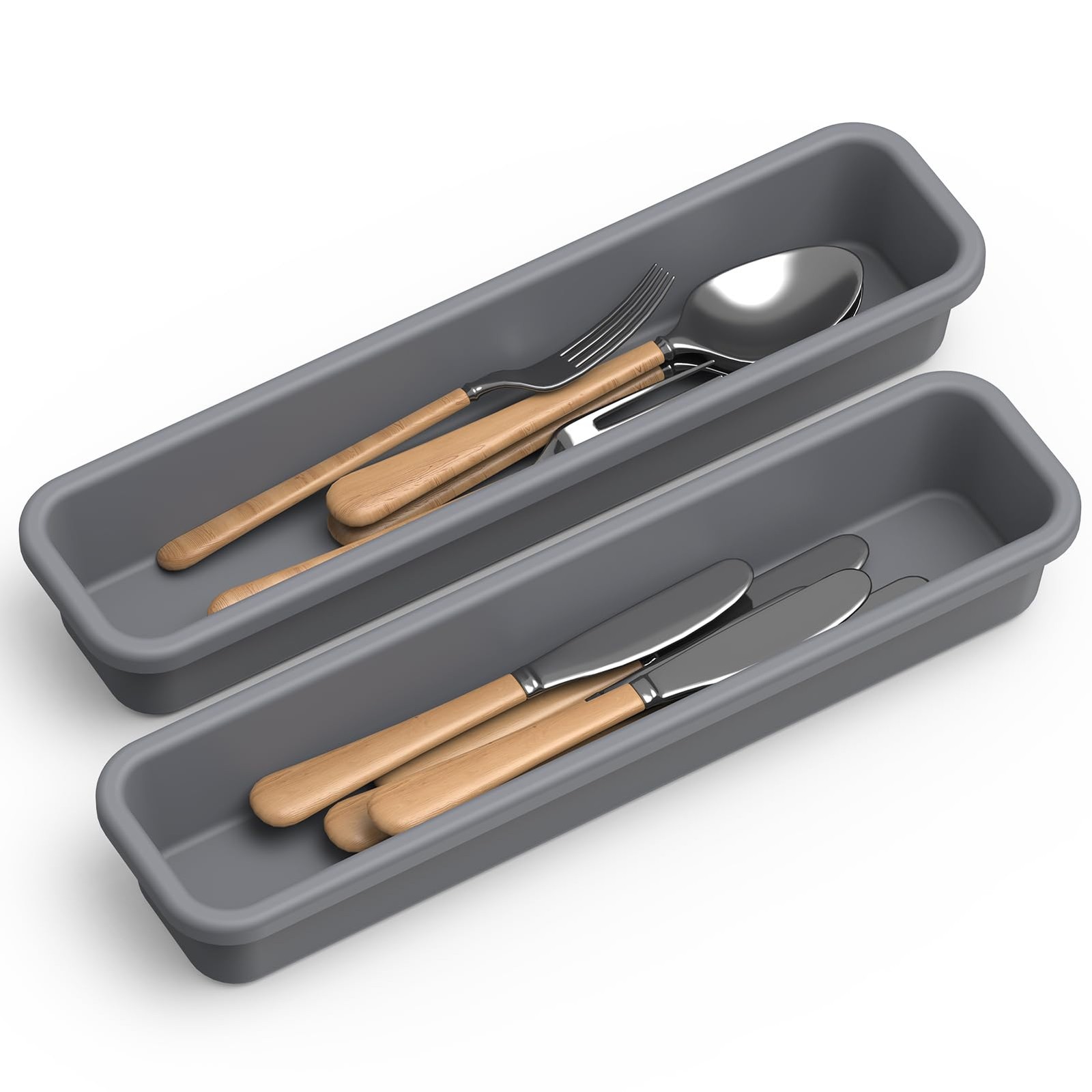 K KORKUAN 2 Pack Silicone Silverware Drawer Organizer, DIY Free 2 Pack, Grey