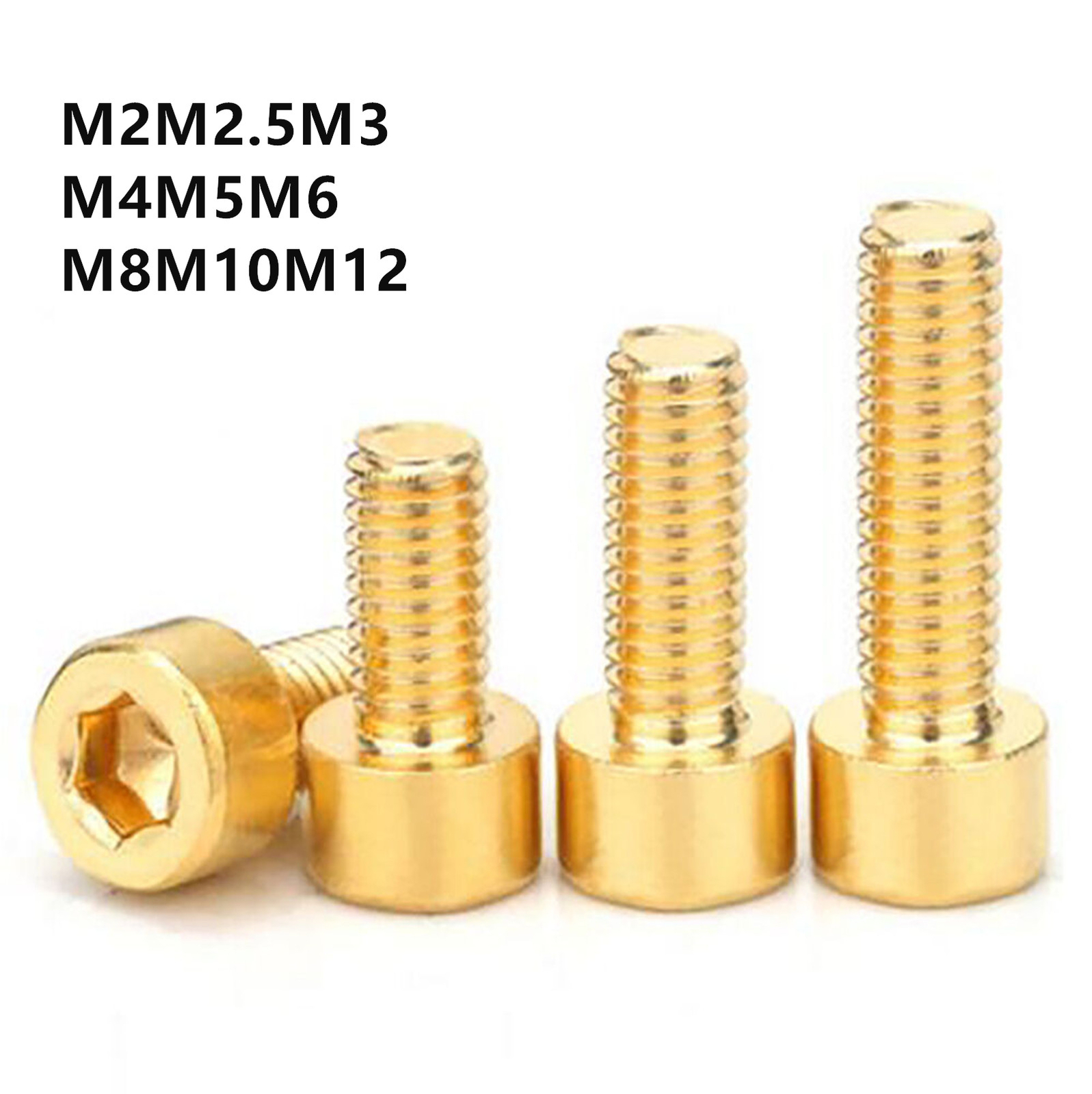 M3 M4 M5 M6 M8 M10 M12 Brass Socket Cap Head Screw Allen Bolts Hex Drive DIN 912