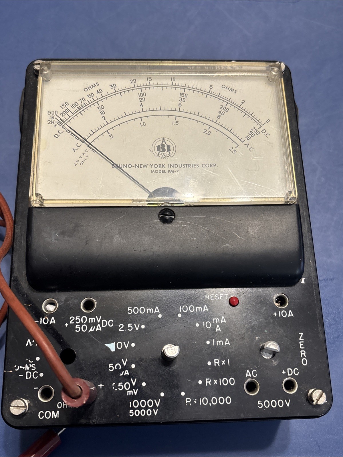Vintage Bruno PM-7 Analog Multimeter Ohm Volt Meter Lab Tester Untested w Leads