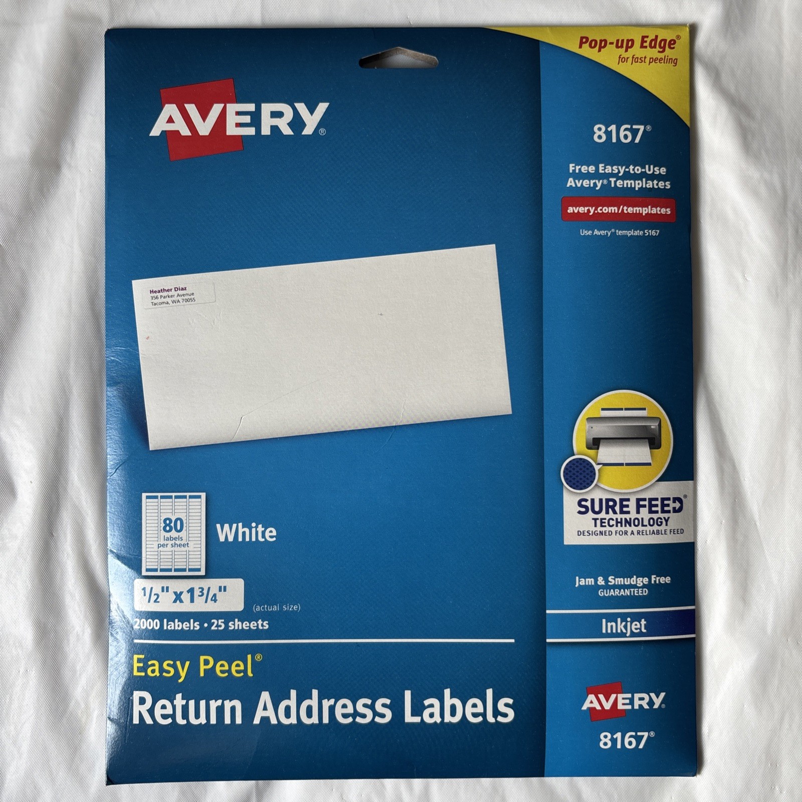 Avery® Easy Peel Return Address Labels, Inkjet, 1/2 x 1 3/4, White, 2000/Pack