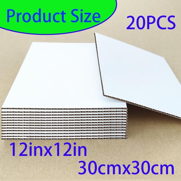 20 pack (12”x12”) One-side White Corrugated Cardboard Sheets,1/8 inch thick…