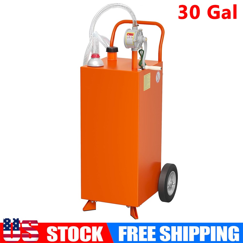 30 Gallon Gas Caddy w/Pump Wheels Portable Fuel Gasoline Diesel Transfer Tank