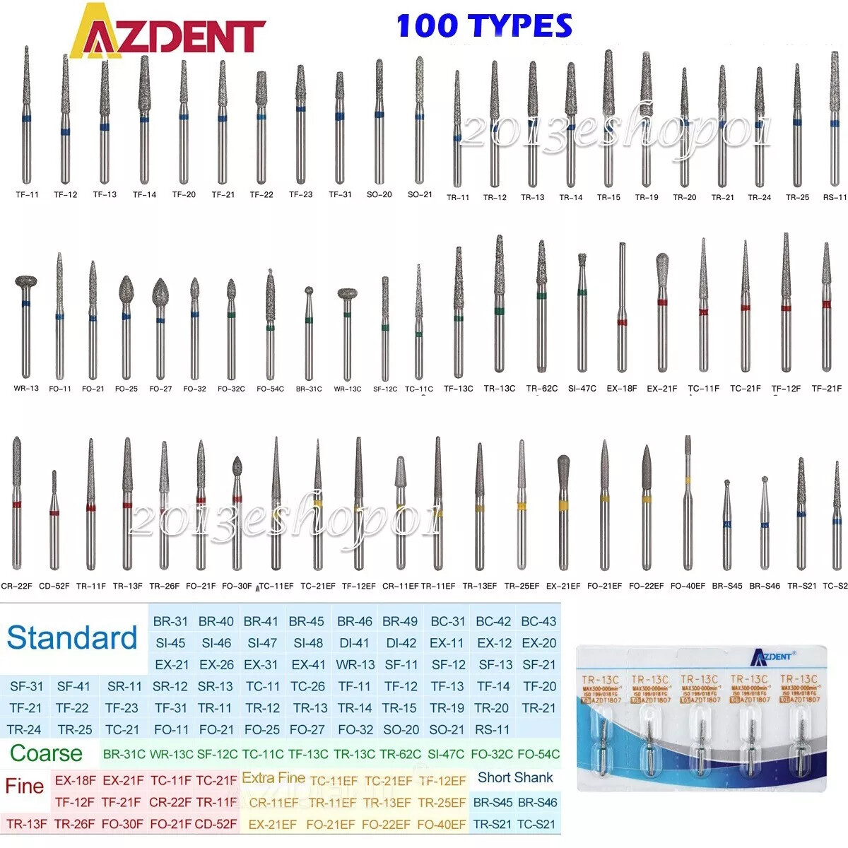 5kits Dental Diamond Burs For High Speed Handpiece Medium Friction Grip 1.6mm