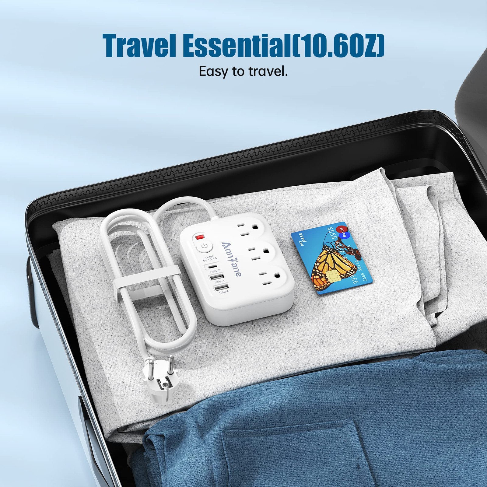 European Travel Plug Adapter with 4ft Extension Cord, (not for Uk) Us To Europea