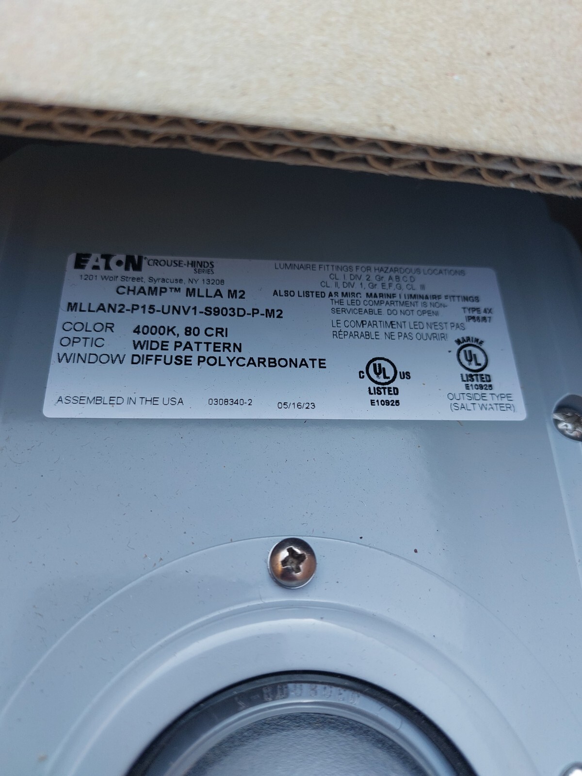 Eaton Champ MLLA M2 Hazardous Area LED Light Fixture #MLLAN2-P15-UNV1-S903D-P-M2