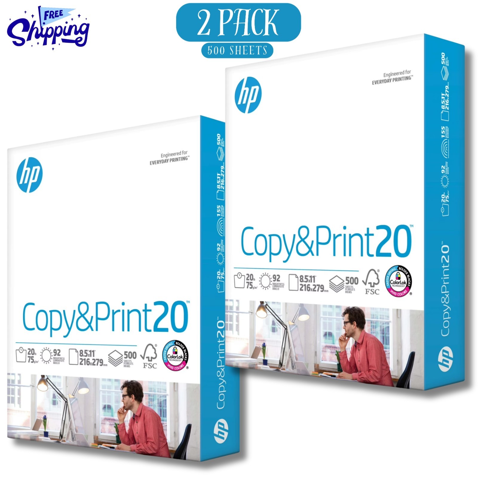 HP Copy & Print20, 20lb, 8.5 x 11, 1 Ream (500 Sheets) (2 Pack)