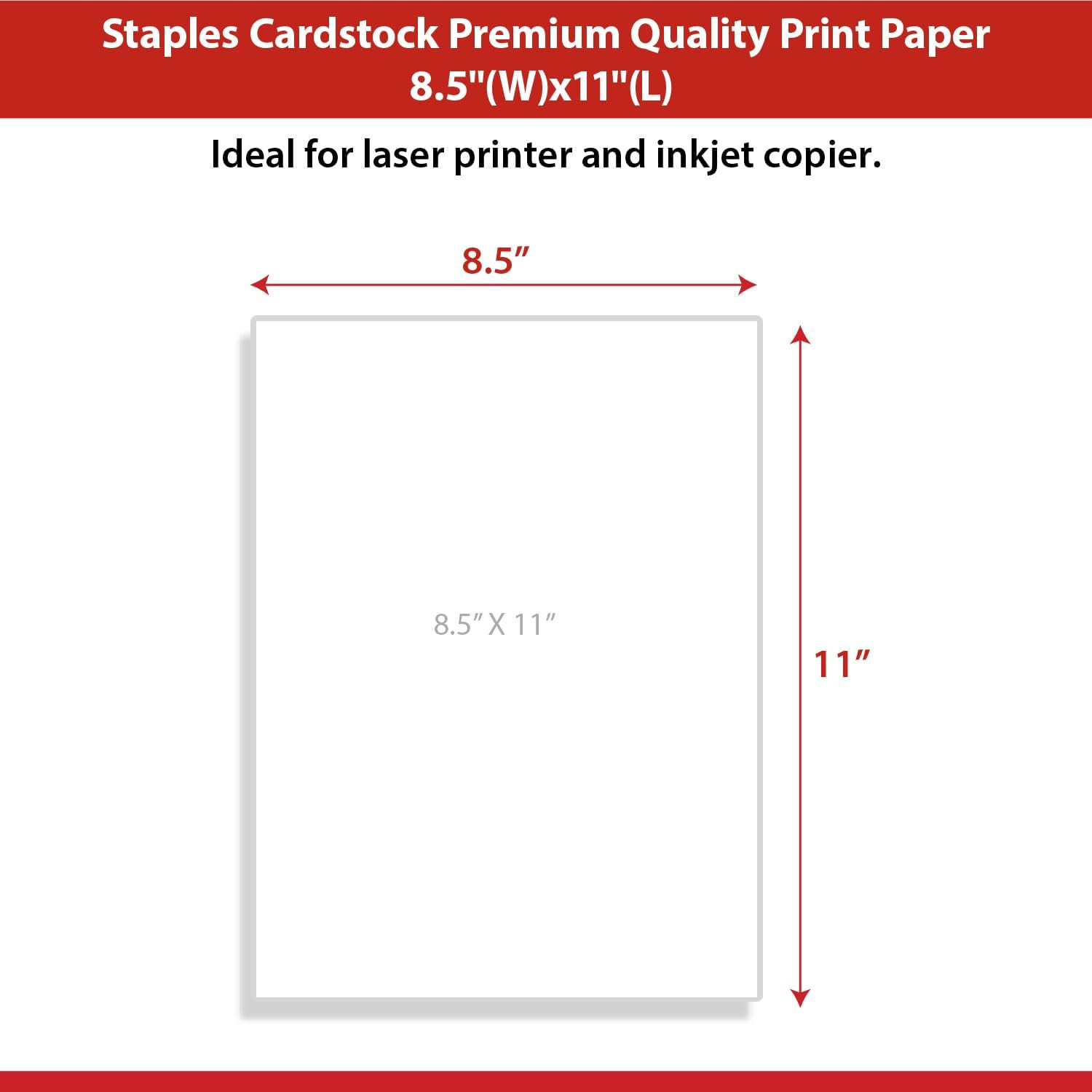 Staples Cardstock Paper, 8.5-Inch X 11-Inch Paper Size, Matte White. 250 Pack