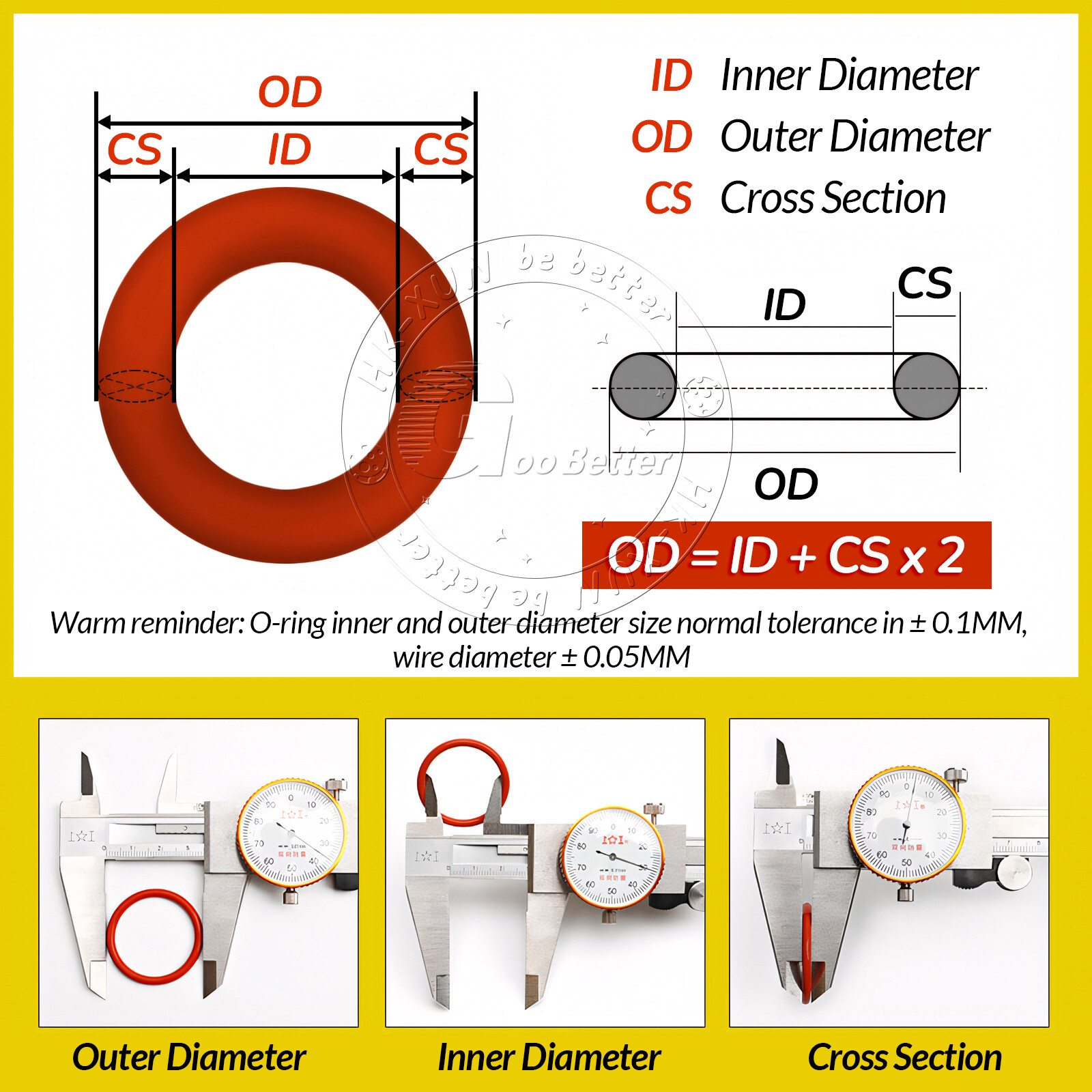 Food Grade O-Ring 5mm Cross Section 18mm-90mm OD Red Silicone Seals O-Rings