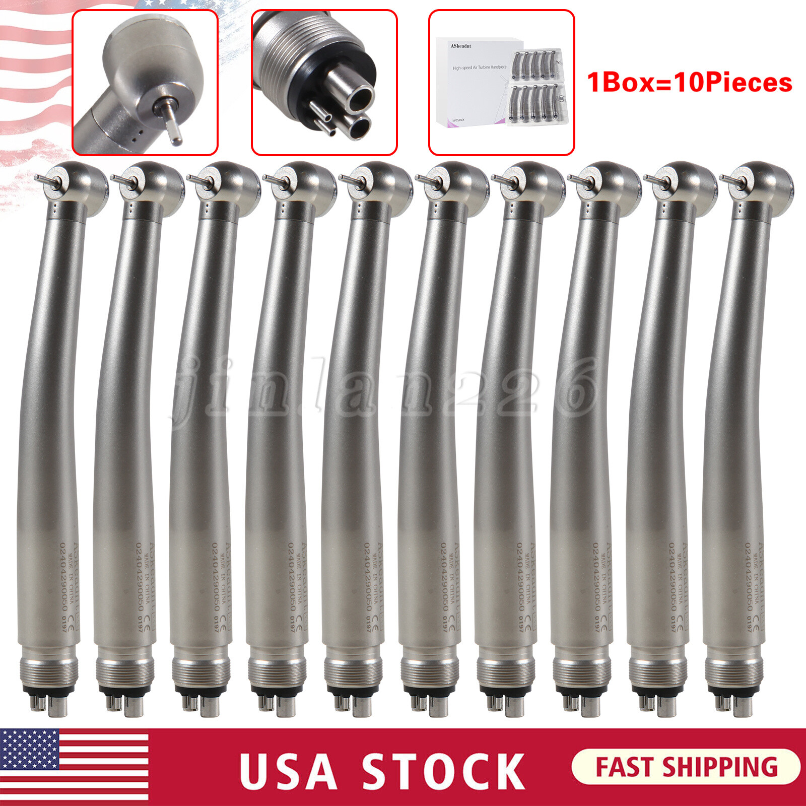 10 Pcs ASkea NSK PANA MAX Style Dental High Speed Turbine Handpiece Push 4Hole