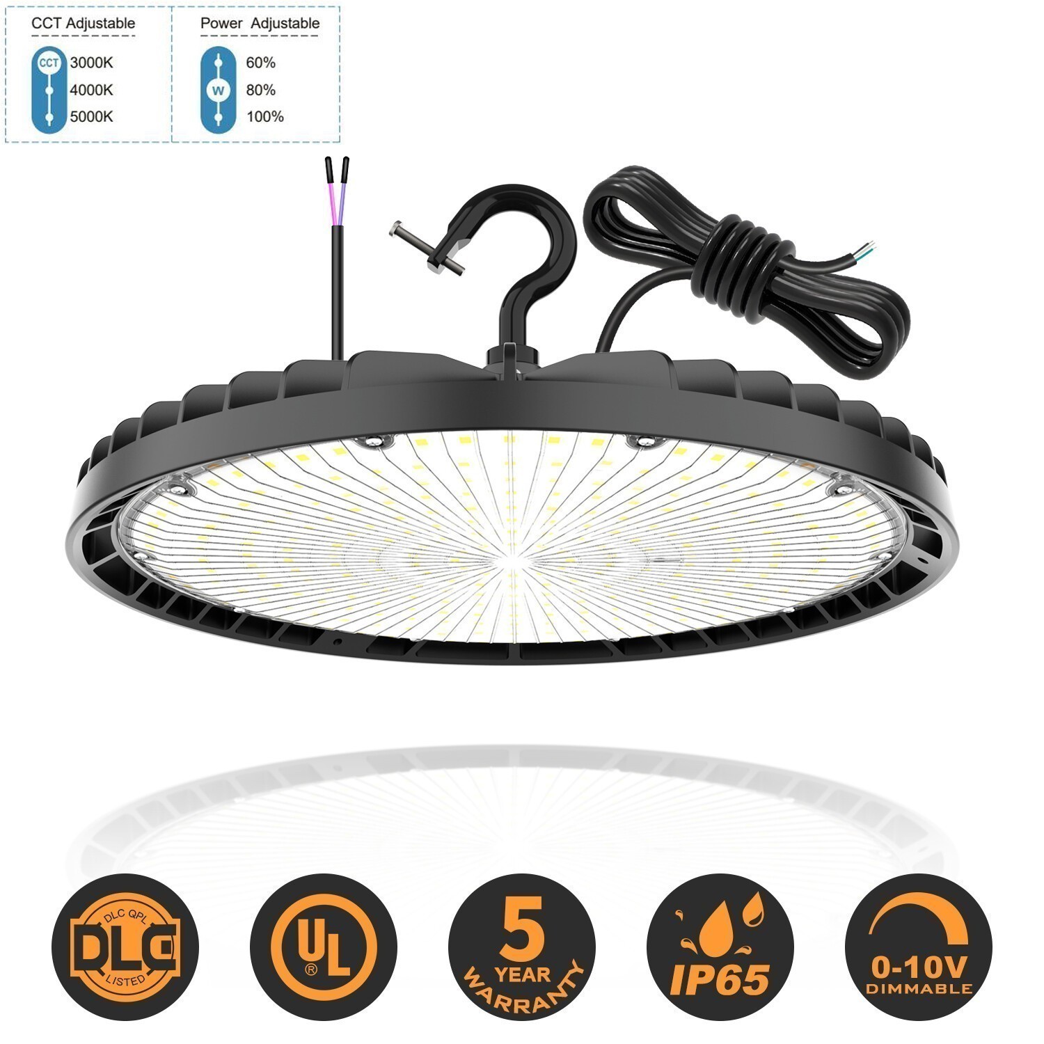 KUKUPPO 240W LED High Bay Light Dimmable Shop Light 4500K 5000K 5700K Adjustable