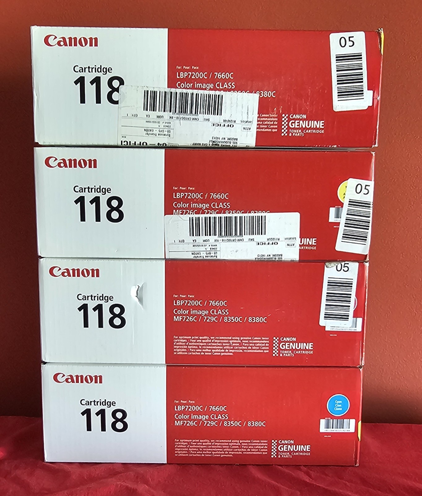 Genuine Canon 118 OEM Toner Set CMYK Black Cyan Magenta Yellow New