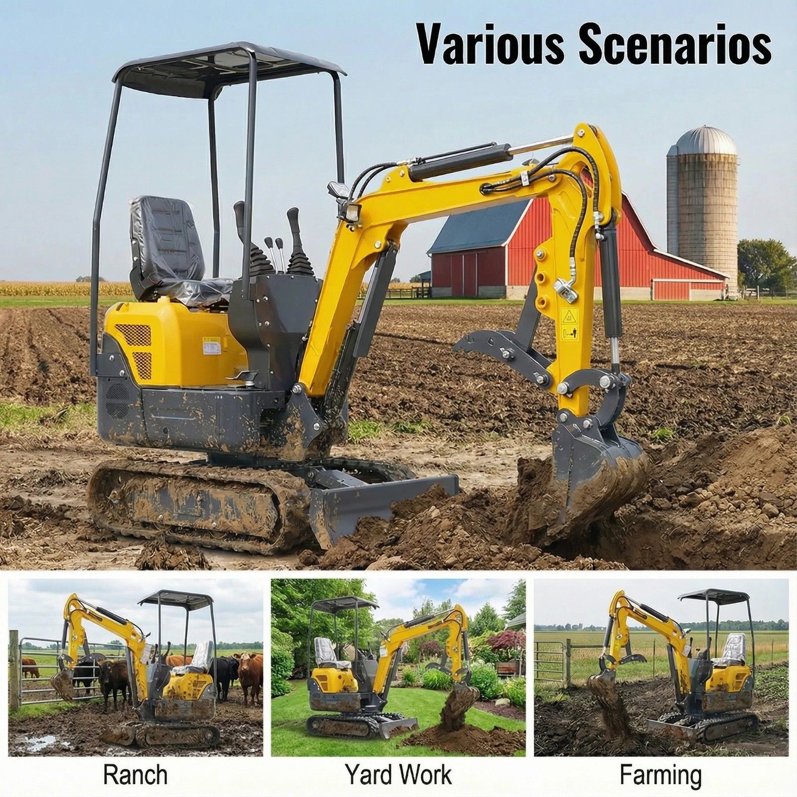 1.2 Ton Mini Excavator 13.5HP B&S Gas Engine w/ Hydraulic Thumb EPA US Free Ship