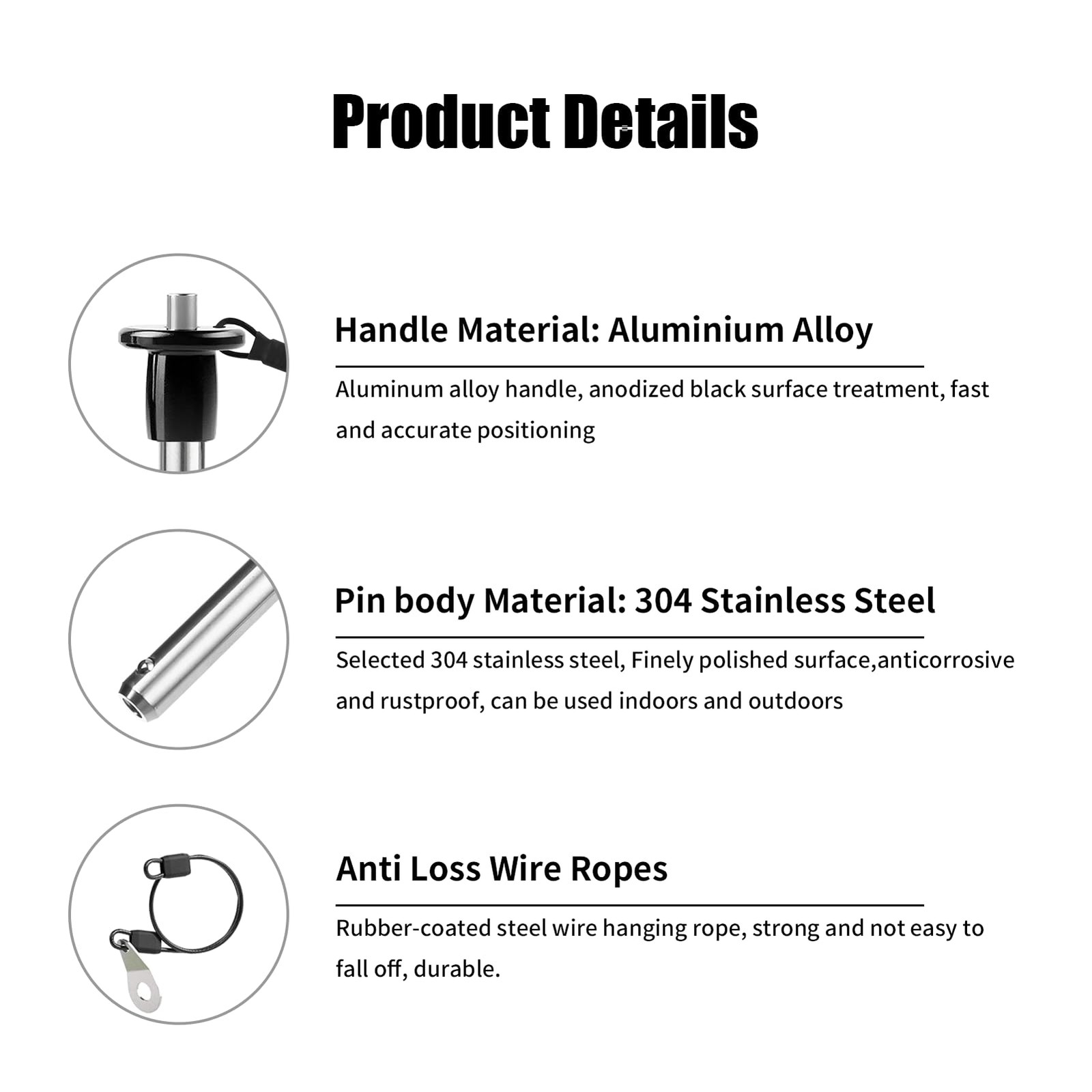 VXCICC 2 Pack 304 Stainless Steel Quick Release Pin 0.24 Inch 6mm-15mm, black