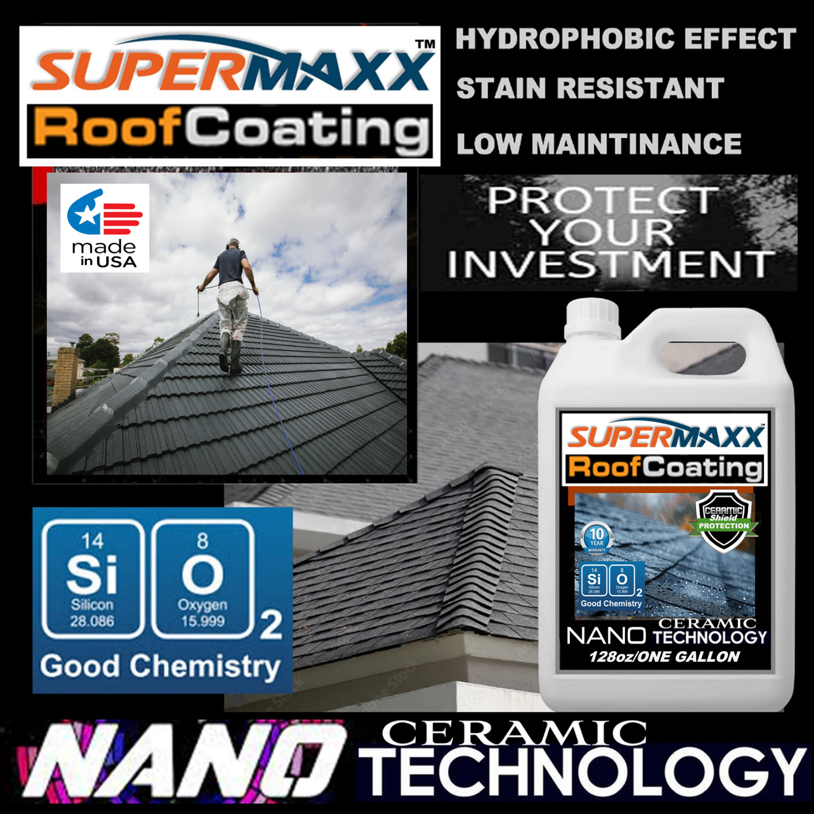SUPERMAXX NANO ROOF COATING ASPHALT SHINGLES STAINS SUN FADE CERAMIC PROTECTION