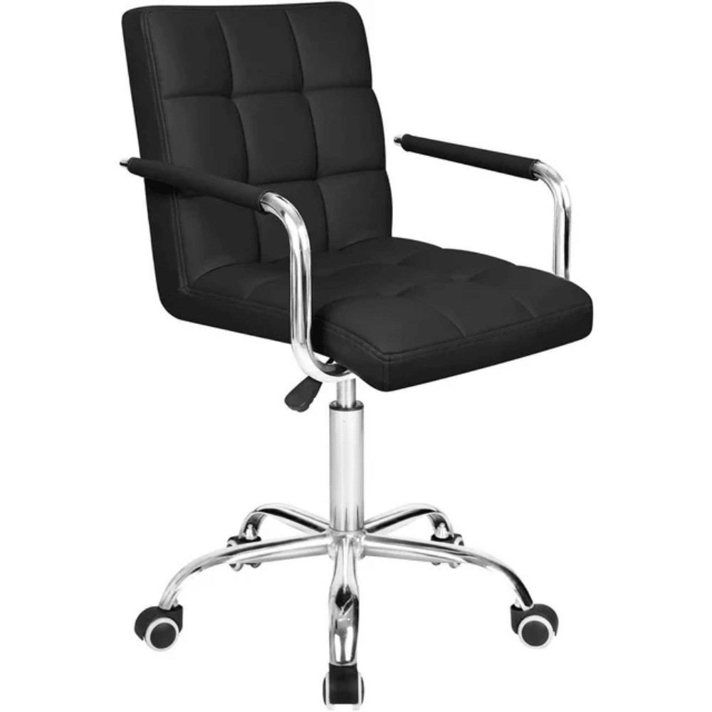 Mid Back PU Leather Office Chair Adjustable Swivel Desk Chair with Arms