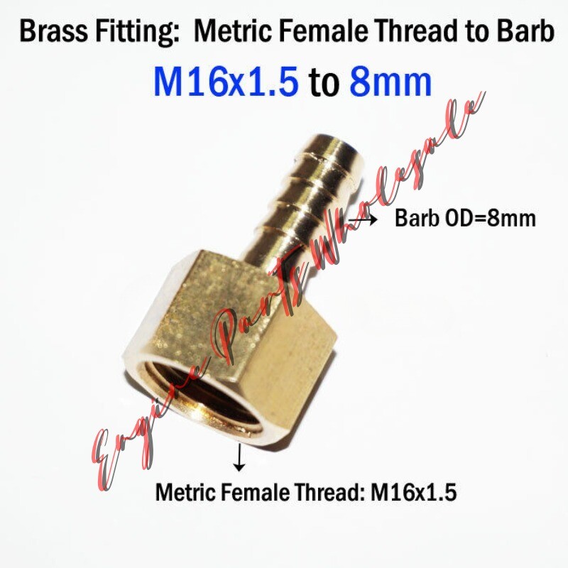 Metric Female Thread M16 M16x1.5 Barb 8mm 5/16 in Adapter Hose Fitting Connector