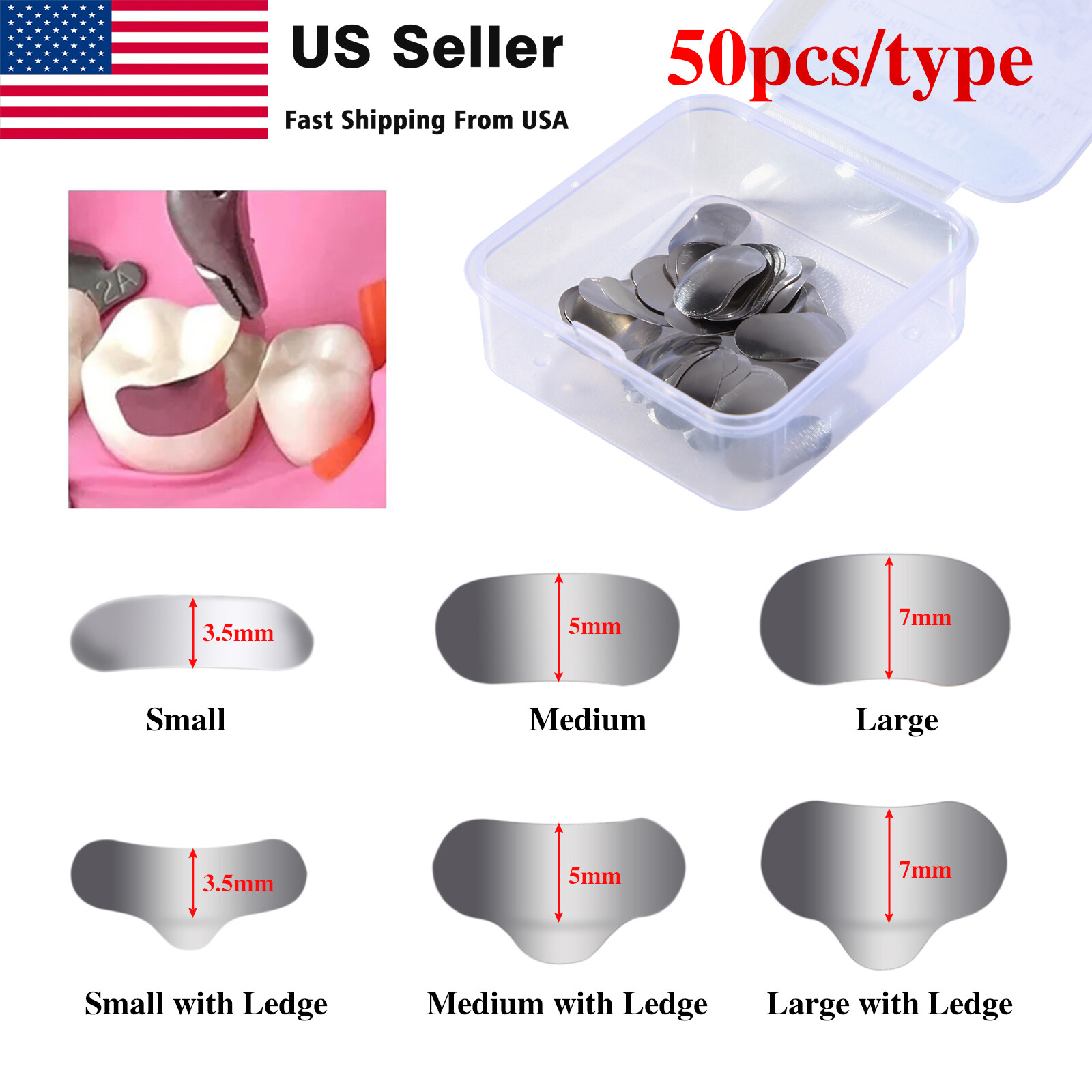 50Pcs/1box Dental Metal Matrices Matrix Band Sectional Contoured Refill SML 35μm