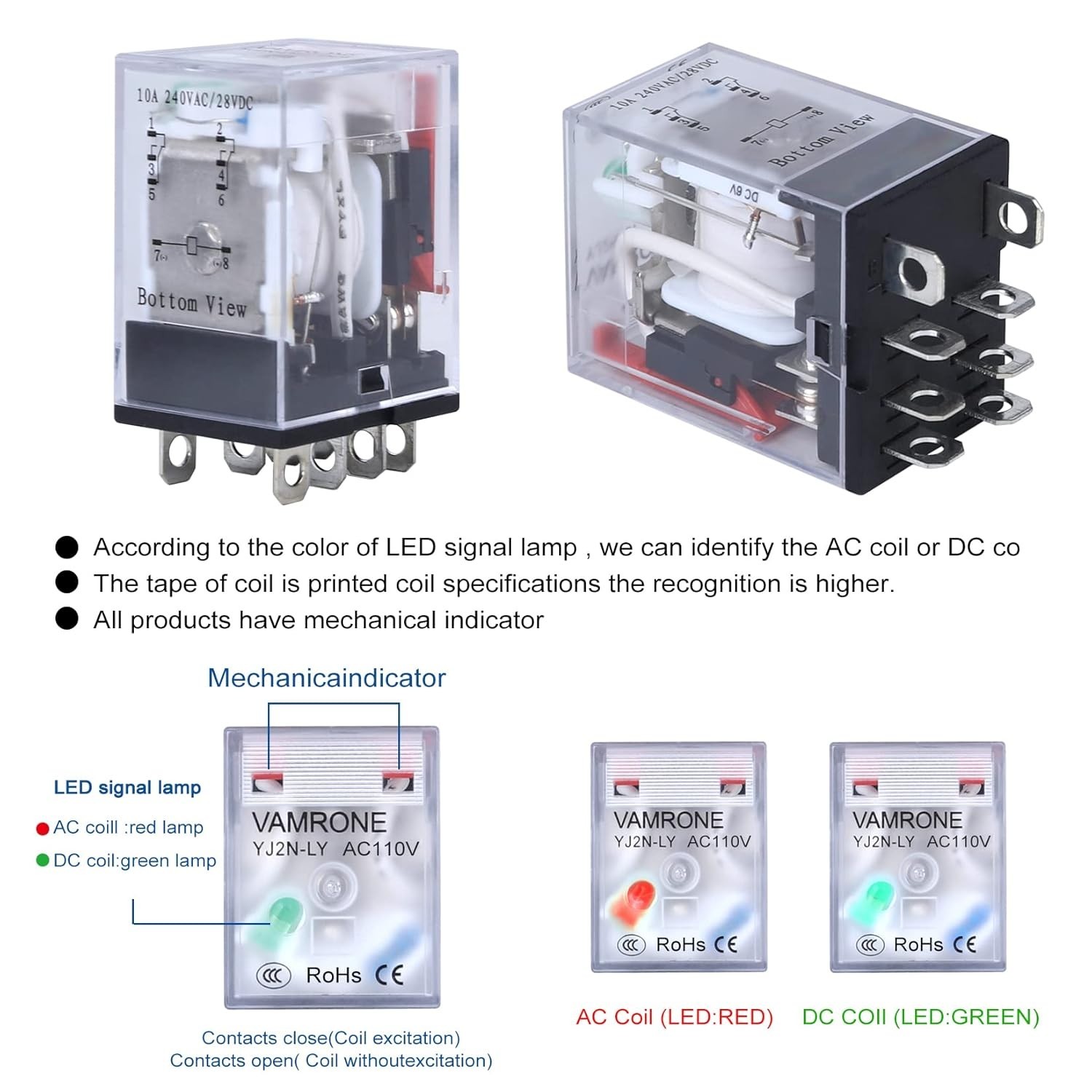 Reliable 8-Pin Electromagnetic Relay 10A 110/120V AC – Perfect for DIN Rail