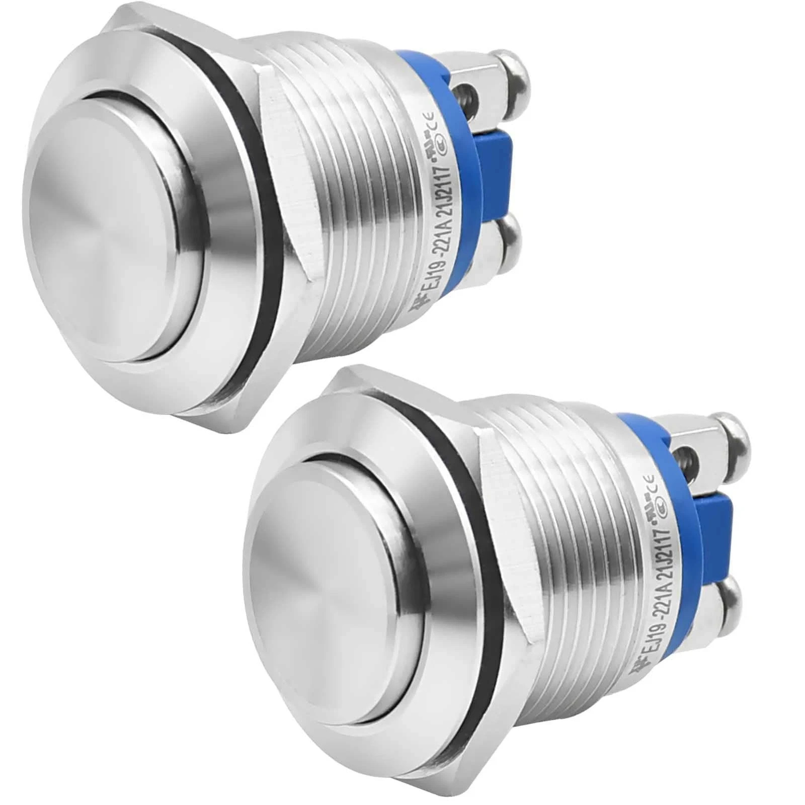 2Pcs 19mm High Momentary Push Button Switch 3/4″ Waterproof IP67 Stainless St