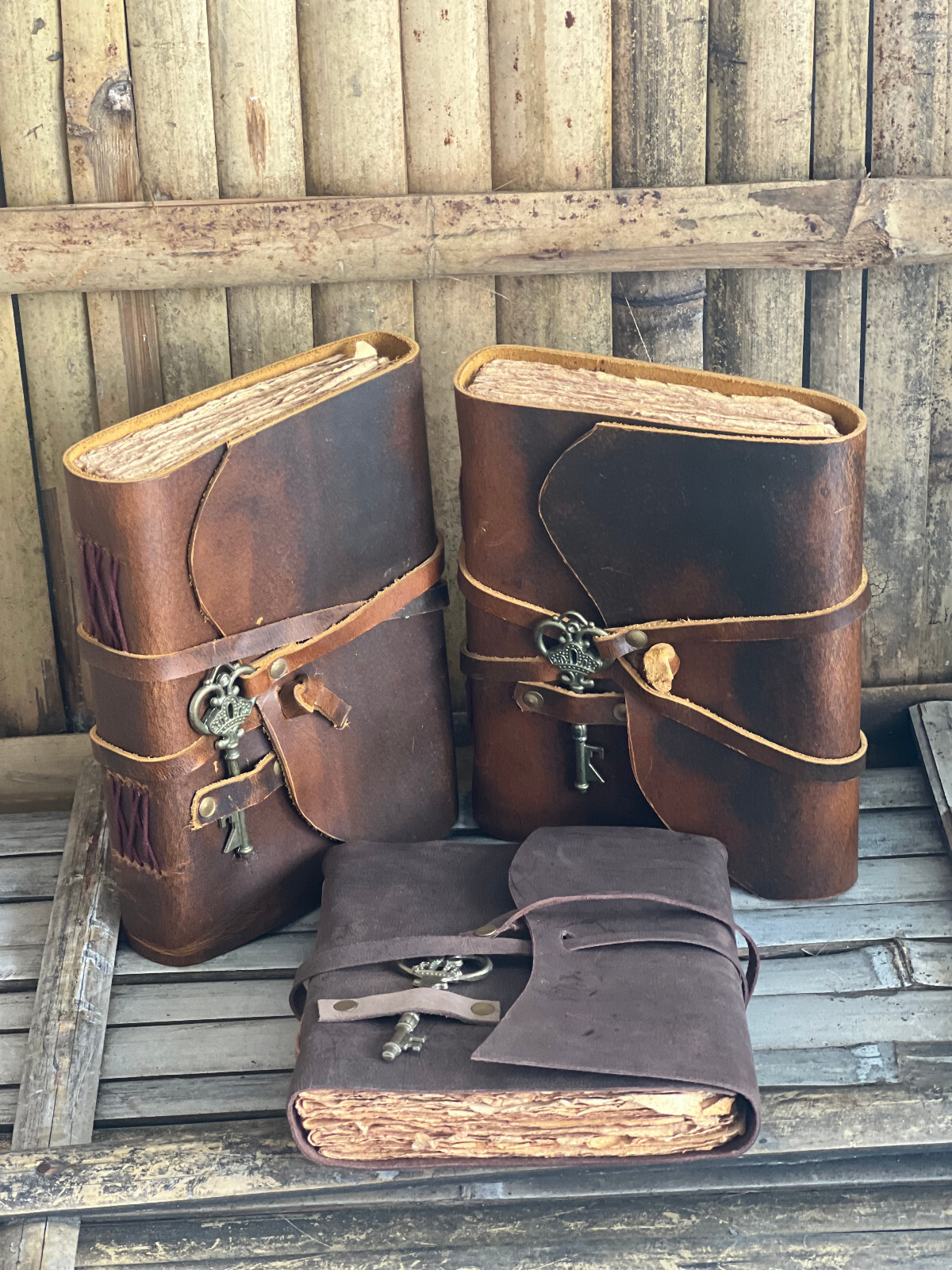 5×7 in Combo Of 3 Leather Key Journals Blank Deckle Vinatge best gift for Unisex