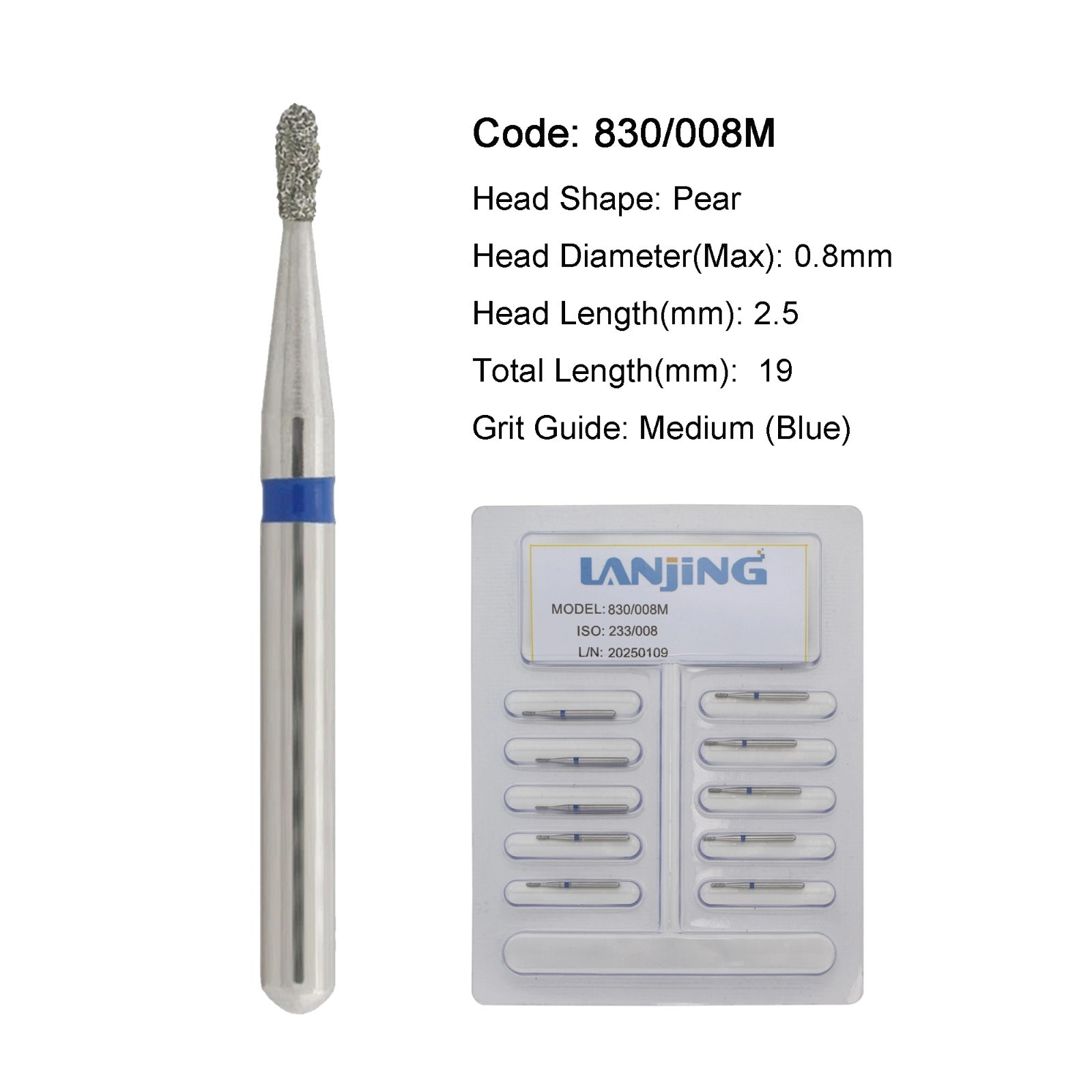 Dental Diamond Burs FG Pear 330 Bur Friction Grip High Speed 830/010 830L/008M