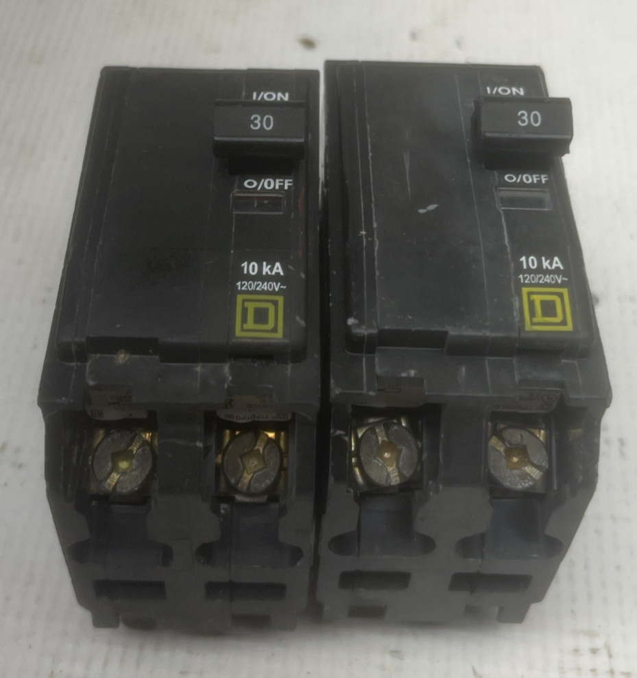 Lot Of 2-Square D QO230 2-Pole 30 Amp 120/240V Plug-In Breakers Tested