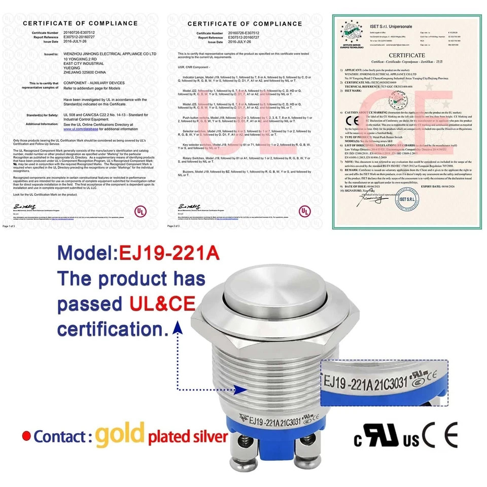 2Pcs 19mm High Momentary Push Button Switch 3/4″ Waterproof IP67 Stainless St