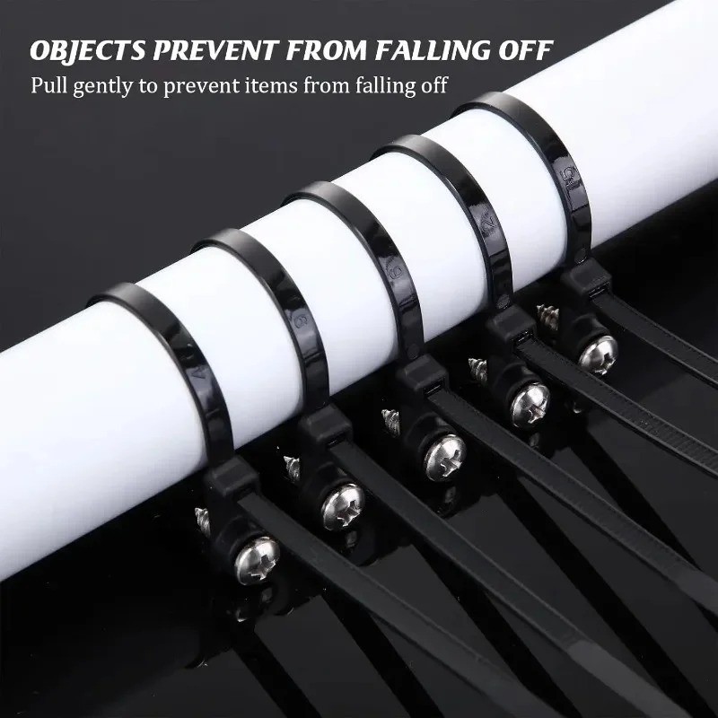 100PCS Nylon Cable Ties Screw Hole Mount Self Locking Wire Zip Ties Black Kit