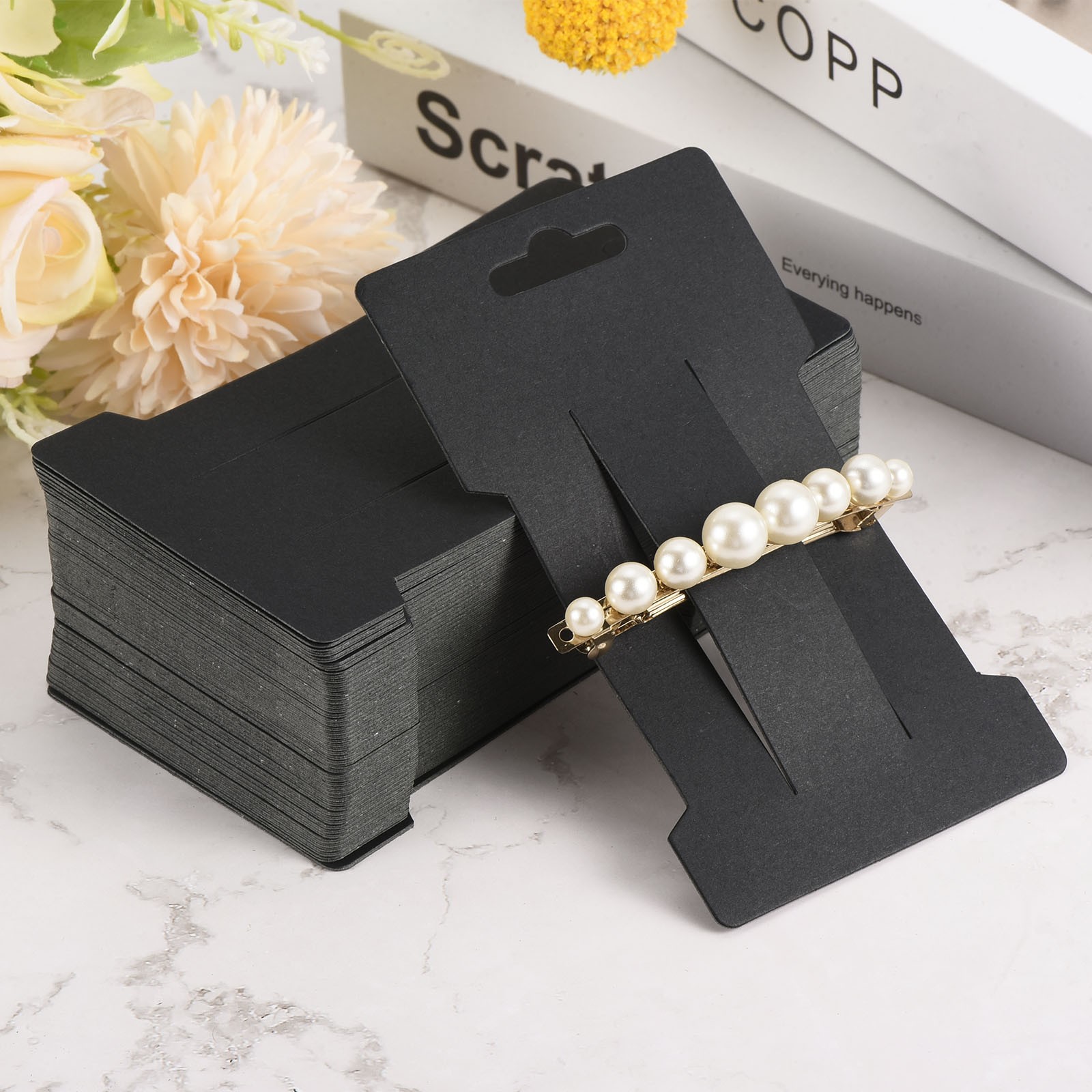 Hair Clip Display Cards, 200pcs Paper Cardboard Hair Bow Holder, Black