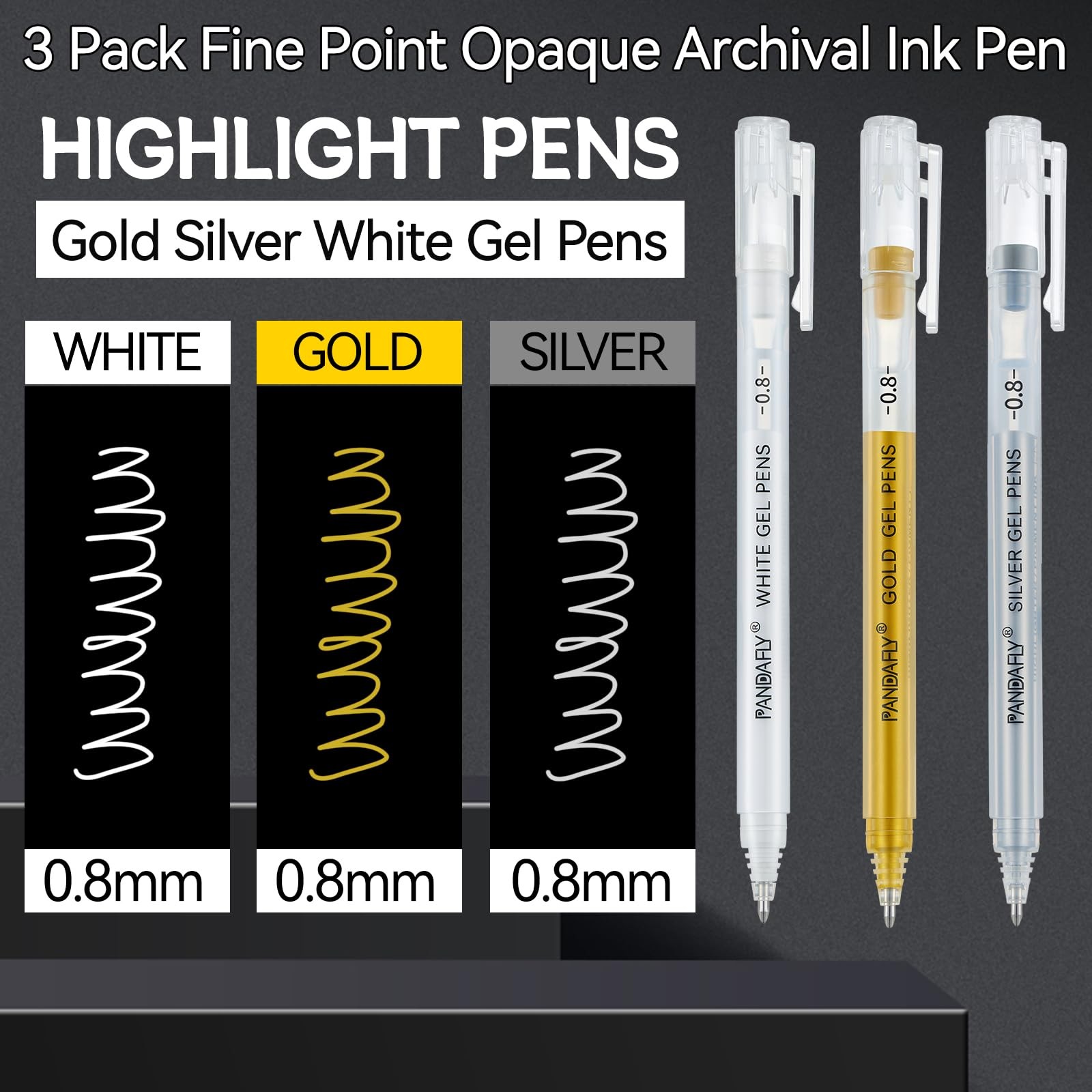 Gold Silver White Gel Pens, 0.8mm Fine Point Opaque Archival Ink Pen