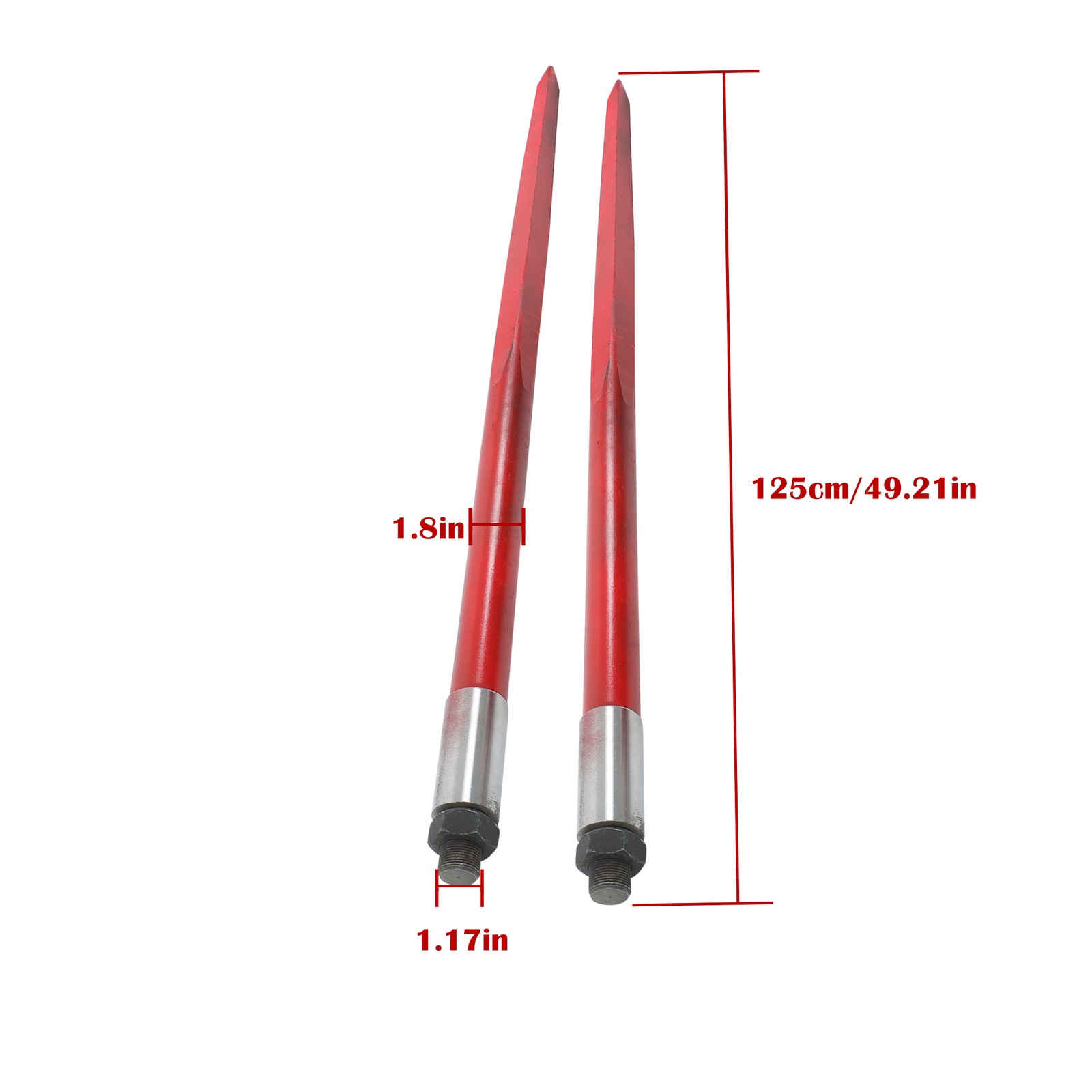 Hay Bale Spear 49″ 4500 lbs Capacity 2Pcs Spike Fork For Tractors Loaders Red