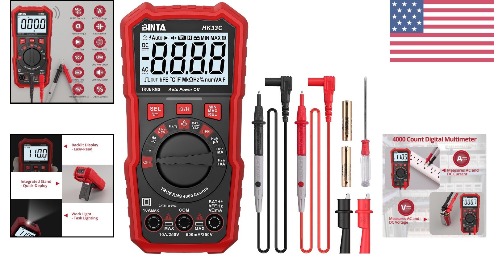 4000 Counts TRMS Digital Multimeter with Auto-Ranging & NCV Live Wire Detection