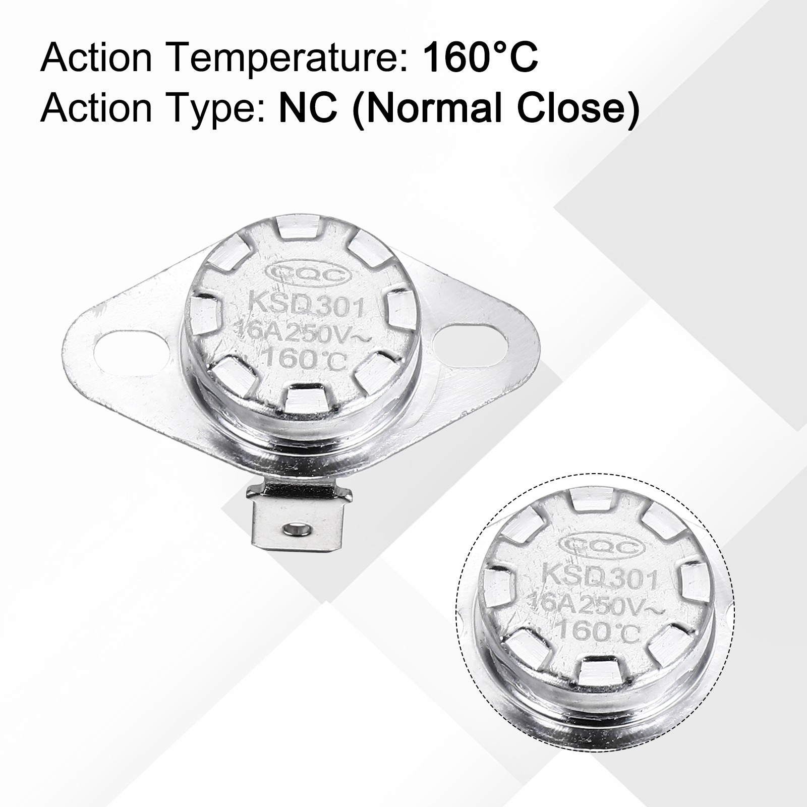 2Pcs KSD301 Thermostat 160℃/320°F 16A N.C Temperature Switch
