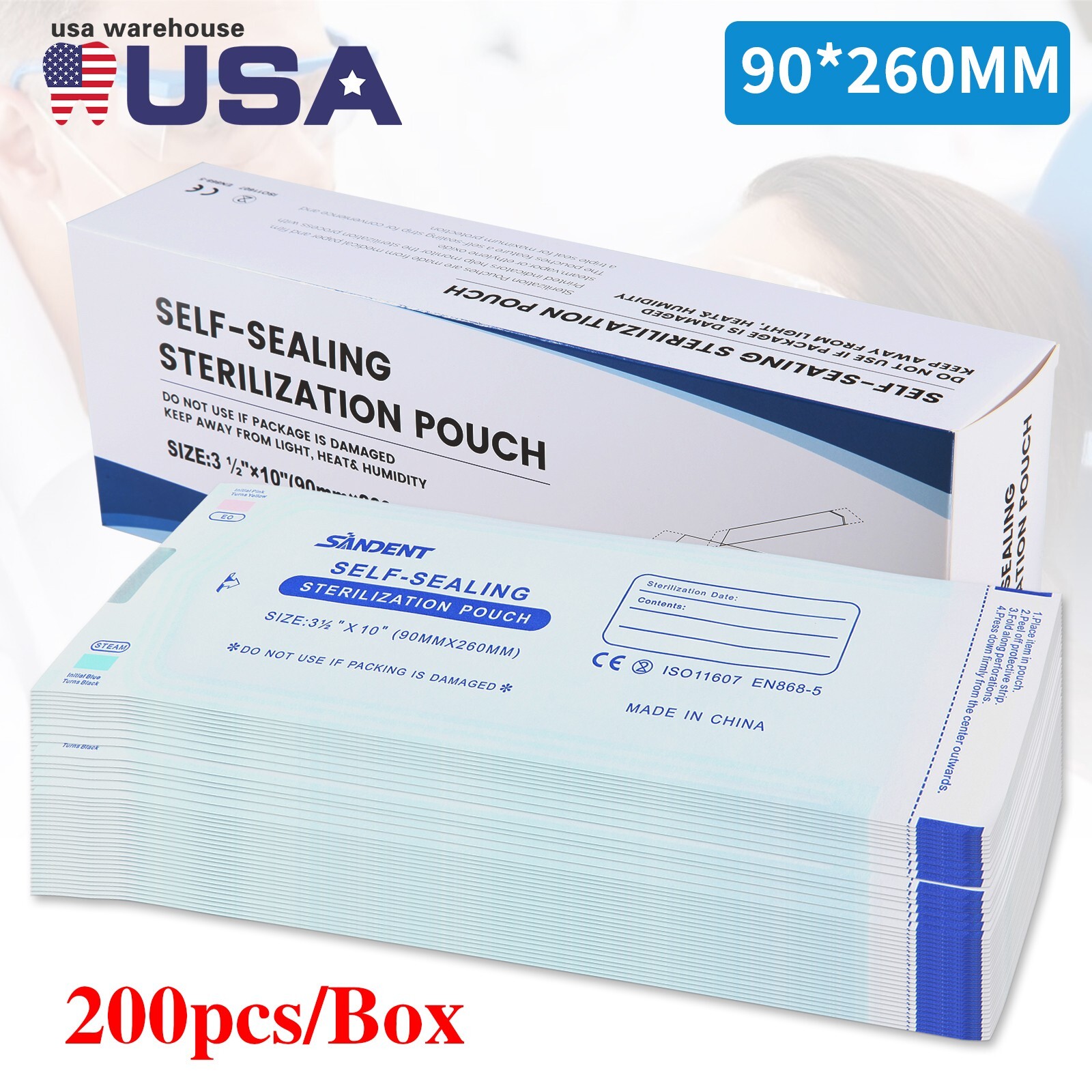 3.5″ x 10″ Self-Sealing Sterilization Pouches for Autoclave – 200pcs/Box