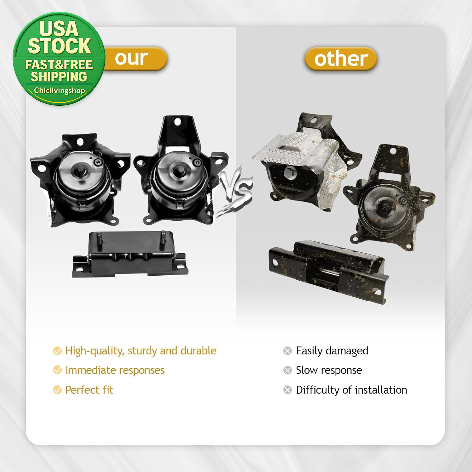 Engine Motor Mount Trans Mount Set of 3 Compatible with 2014-2018 Silverado V8