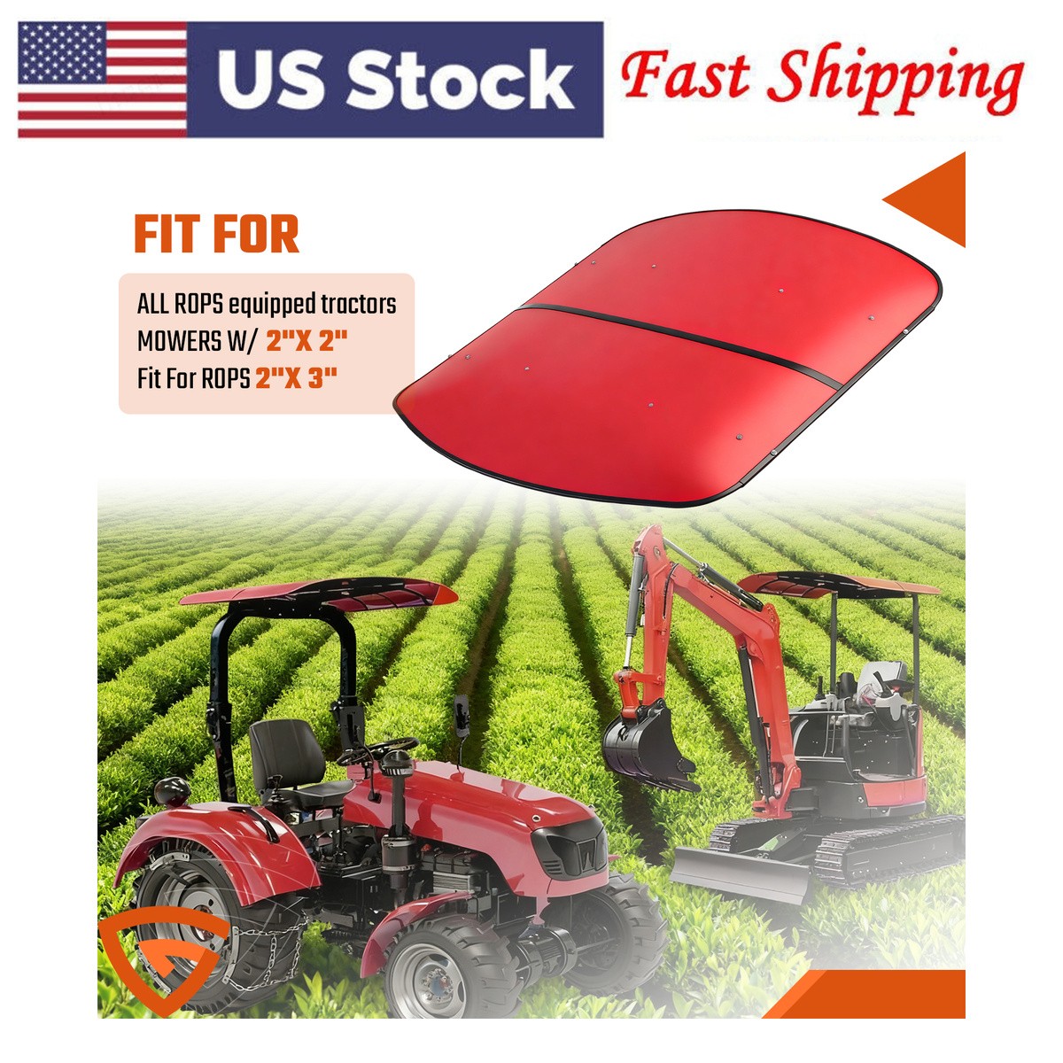 Sun Shield Tuff Top Tractor Canopy For 2″ x 2″ or 2″ x 3″ ROPS 48″ X 52″ Red NEW