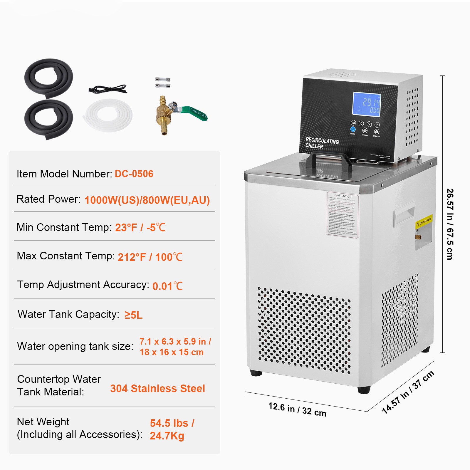 Uimoso 6L Laboratory Recirculating Chiller with Temperature Range 23°F-212°F