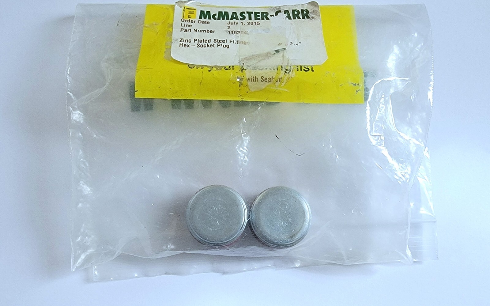 2 Mcmaster Carr Hex-Socket Plug 1″ X 3/4″ Zinc Plated Fitting