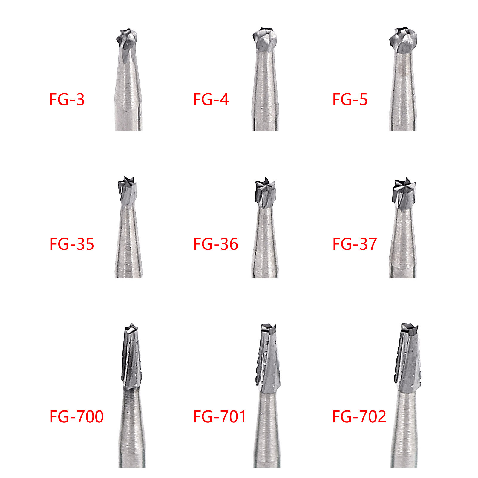 10PCS Dental Carbide Drill Bur Diamond FG1.6mm for High Speed Handpiece Tungsten