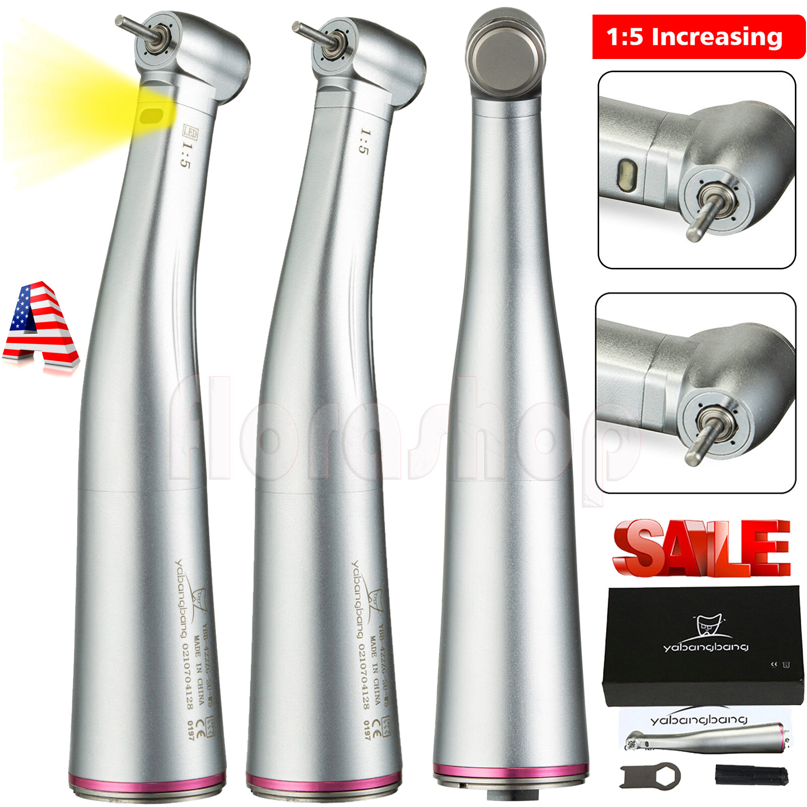 Dental 1:1 1:5 LED Fiber Optic Push Contra Angle Increasing Handpiece NSK types