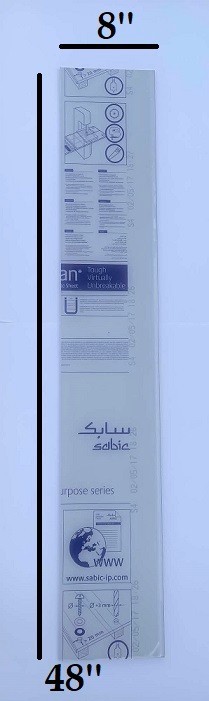 LEXAN POLYCARBONATE – .236″ – 1/4″ THICK, CLEAR, 8″ x 48″ Nominal