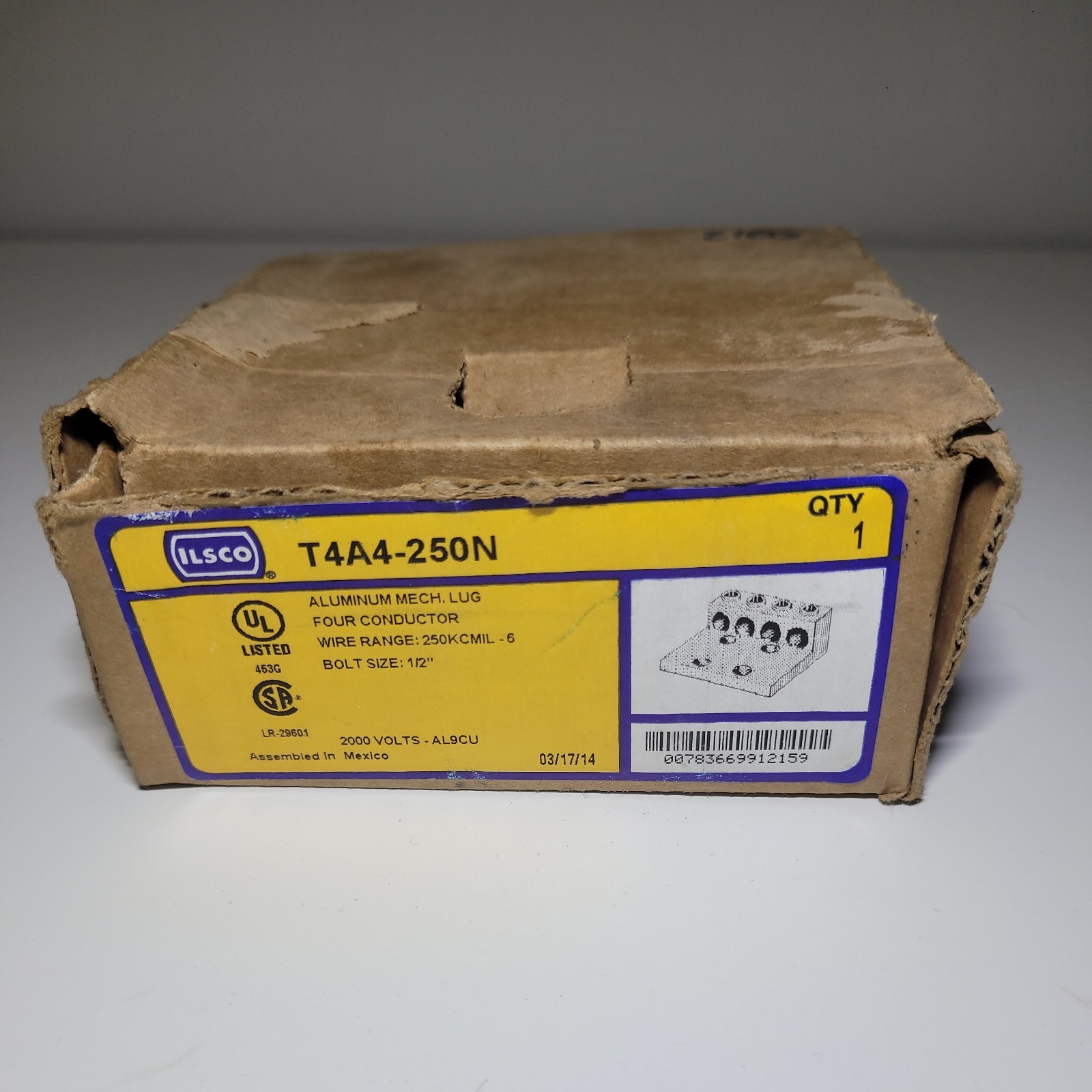 ILSCO T4A4-250N ALUMINUM MECHANICAL LUG FOUR 4 HOLE CONDUCTOR 250KCMIL 1/2″ BOLT