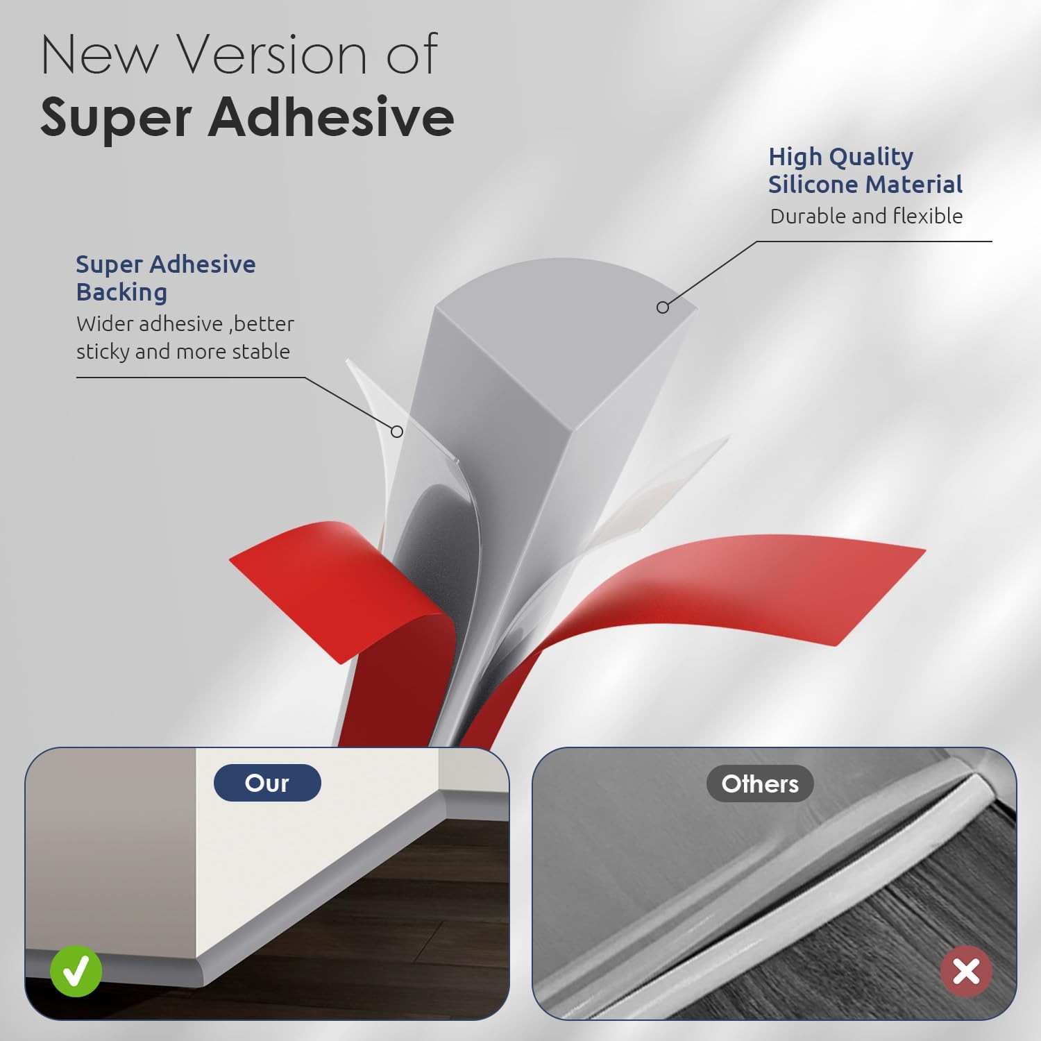 Flexible Quarter Round Molding, 158 Inch Peel and Stick Rubber 158Inch, Gray