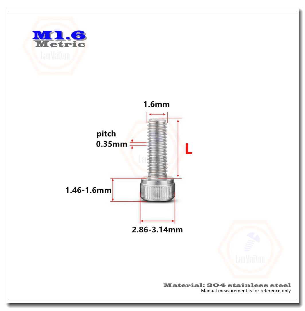 M1.4 M1.6 M2 M2.5 304 Stainless Steel Allen Hex Socket Cap Head Screws Bolts