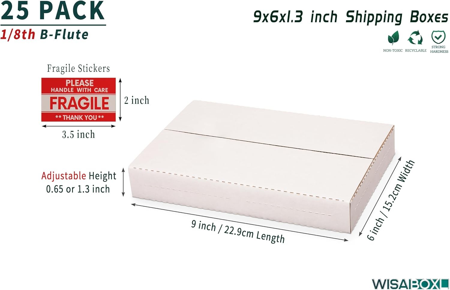 9x6x1.3 inch Shipping Boxes with Fragile Stickers, White, 25-Pack | CD, DVD, Boo