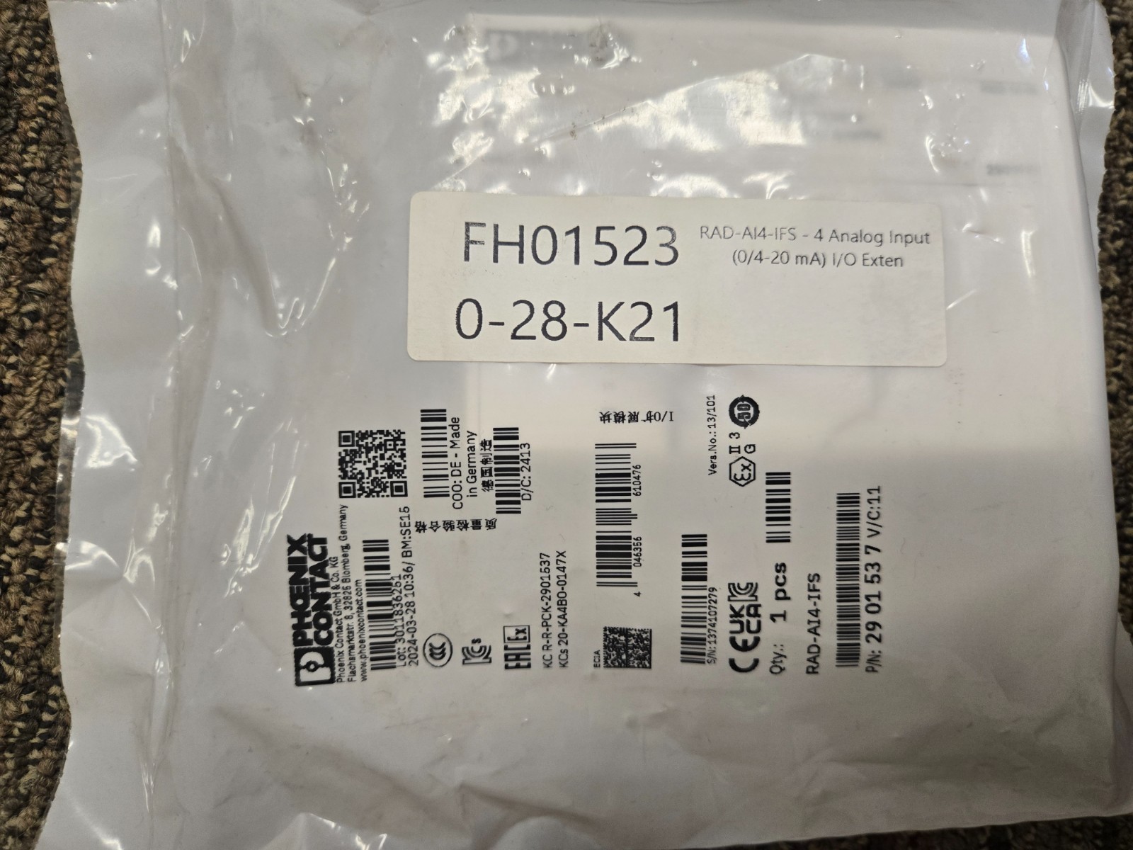 PHOENIX CONTACT RAD-AI4-IFS I/O EXTENSION MODULE 2901537