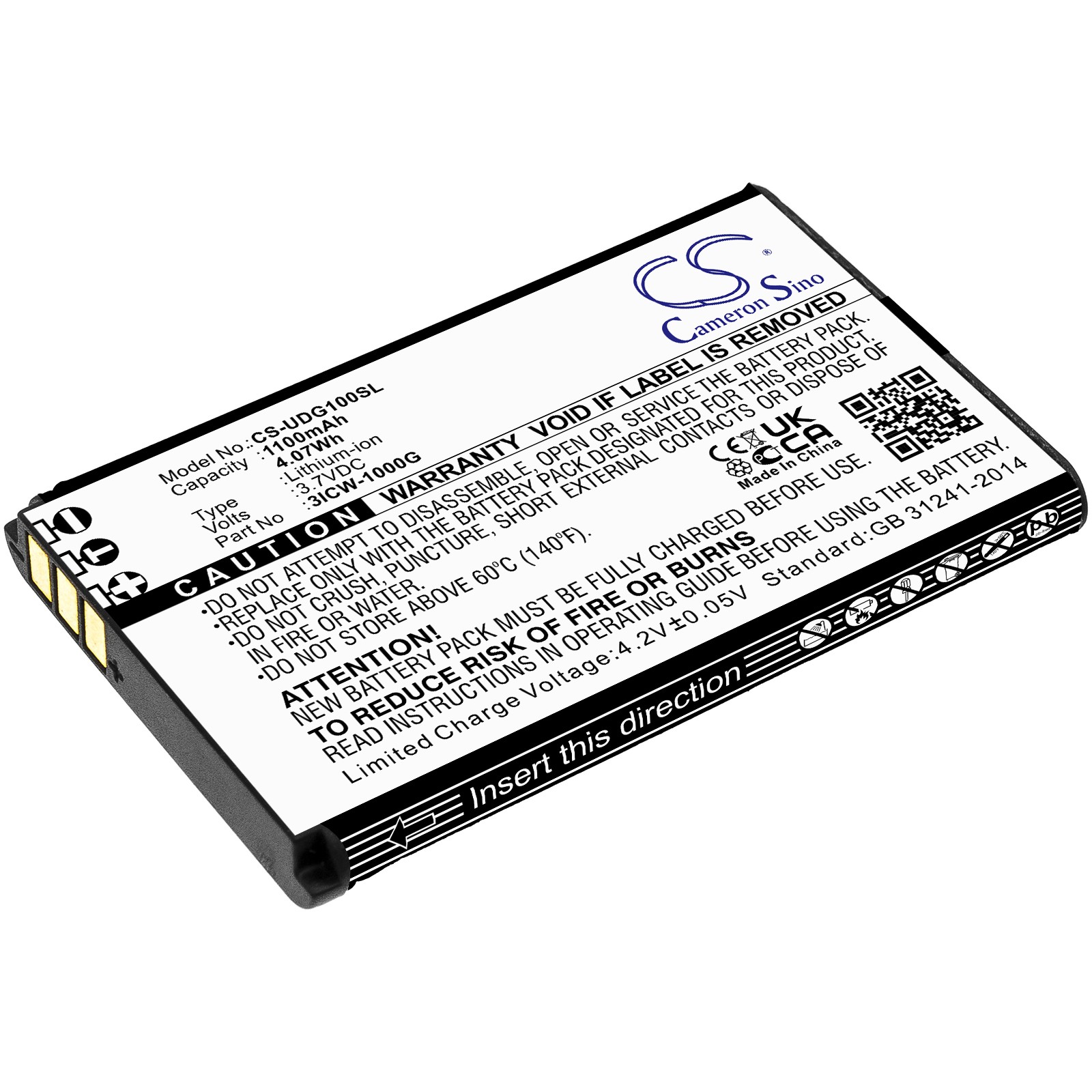 Battery for UniData ICW-1000G,WPU-7800 P/N: ICW-1000G 1100mAh / 4.07Wh