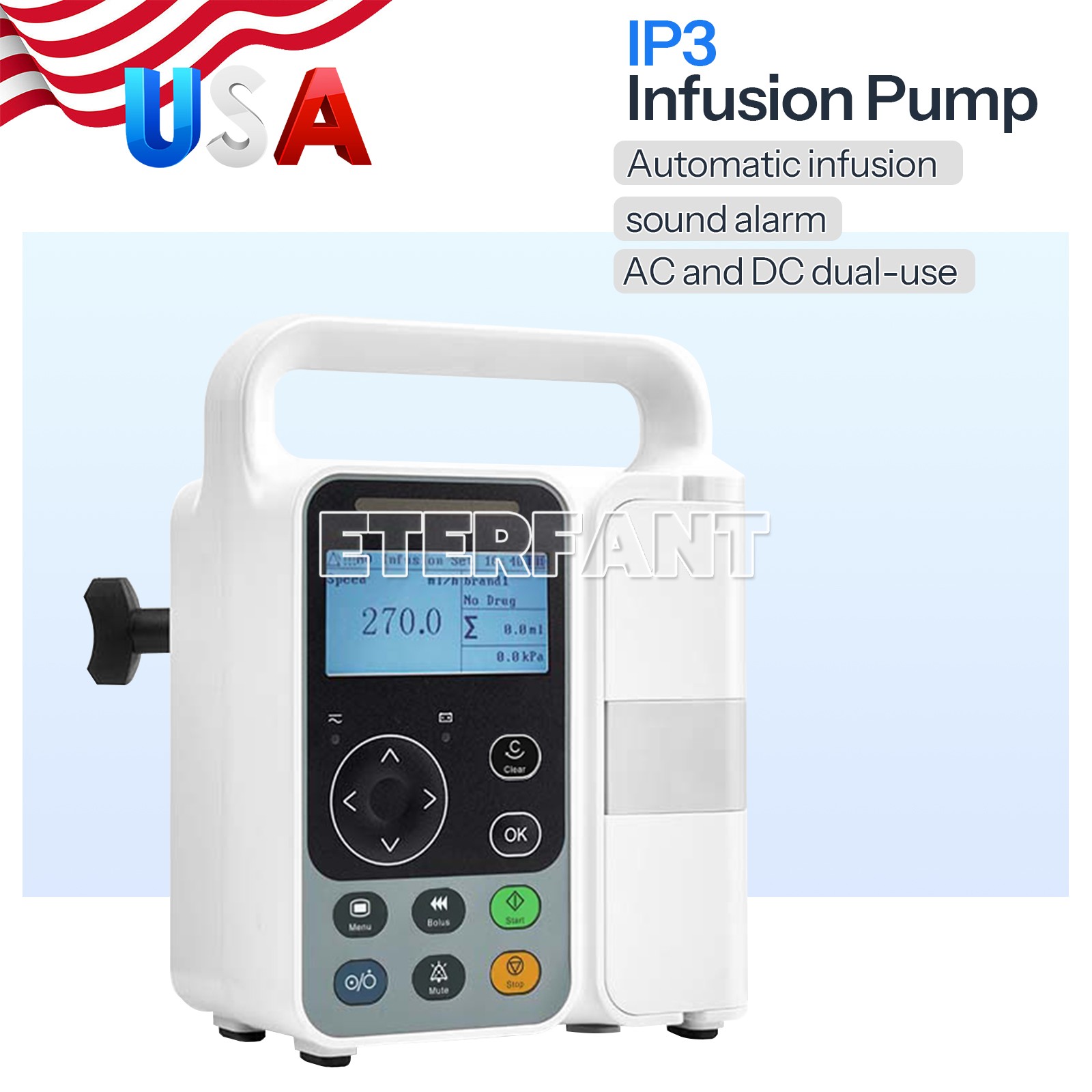 ETERFANT Touch Screen Syringe Pump/Portable Infusion Pump Real-time Alarm KVO
