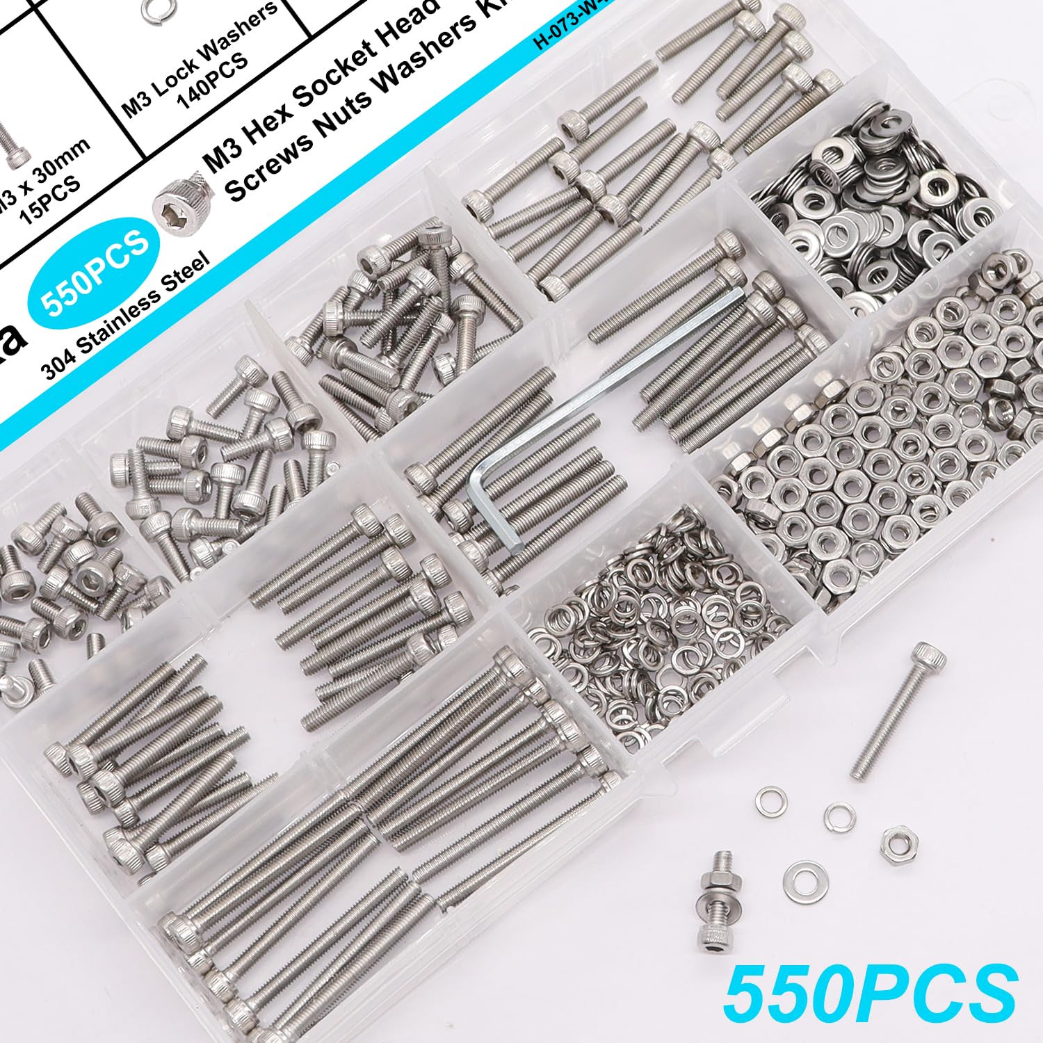 304PCS M5 Hex Socket Head Cap Screws Kit M5×8/12/16/20/30/35 mm Bolts, Nuts & Wa